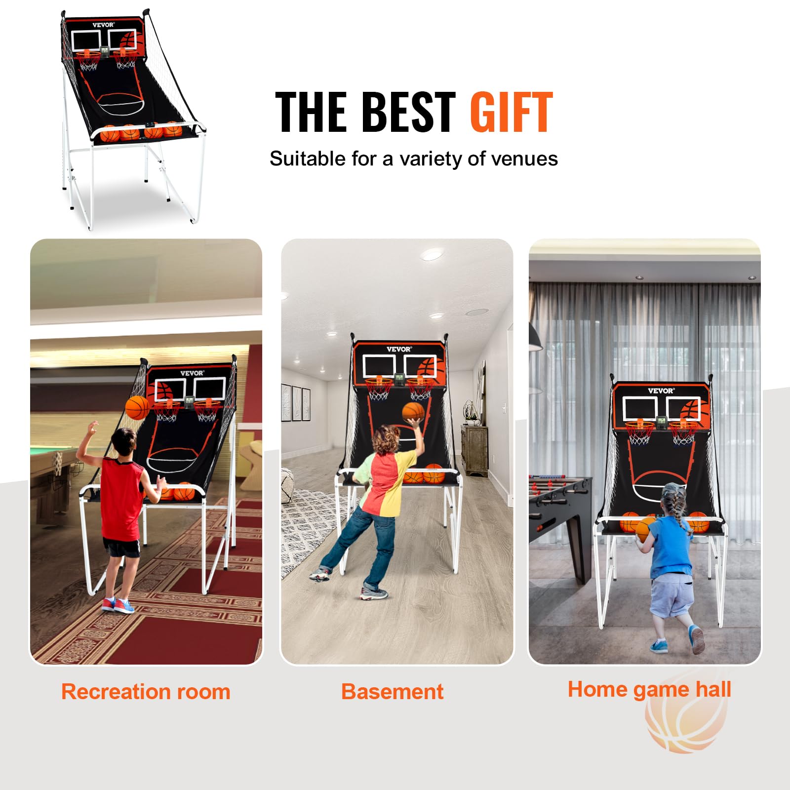 VEVOR 2 Player Indoor Basketball Arcade Game - Home Dual Pop-A-Shot with 8 Game Modes, Electronic Scoreboard & Air Pump - Fun Sports Game for Kids & Adults - Perfect for Family Game Rooms, Basement Entertainment & Birthday Parties