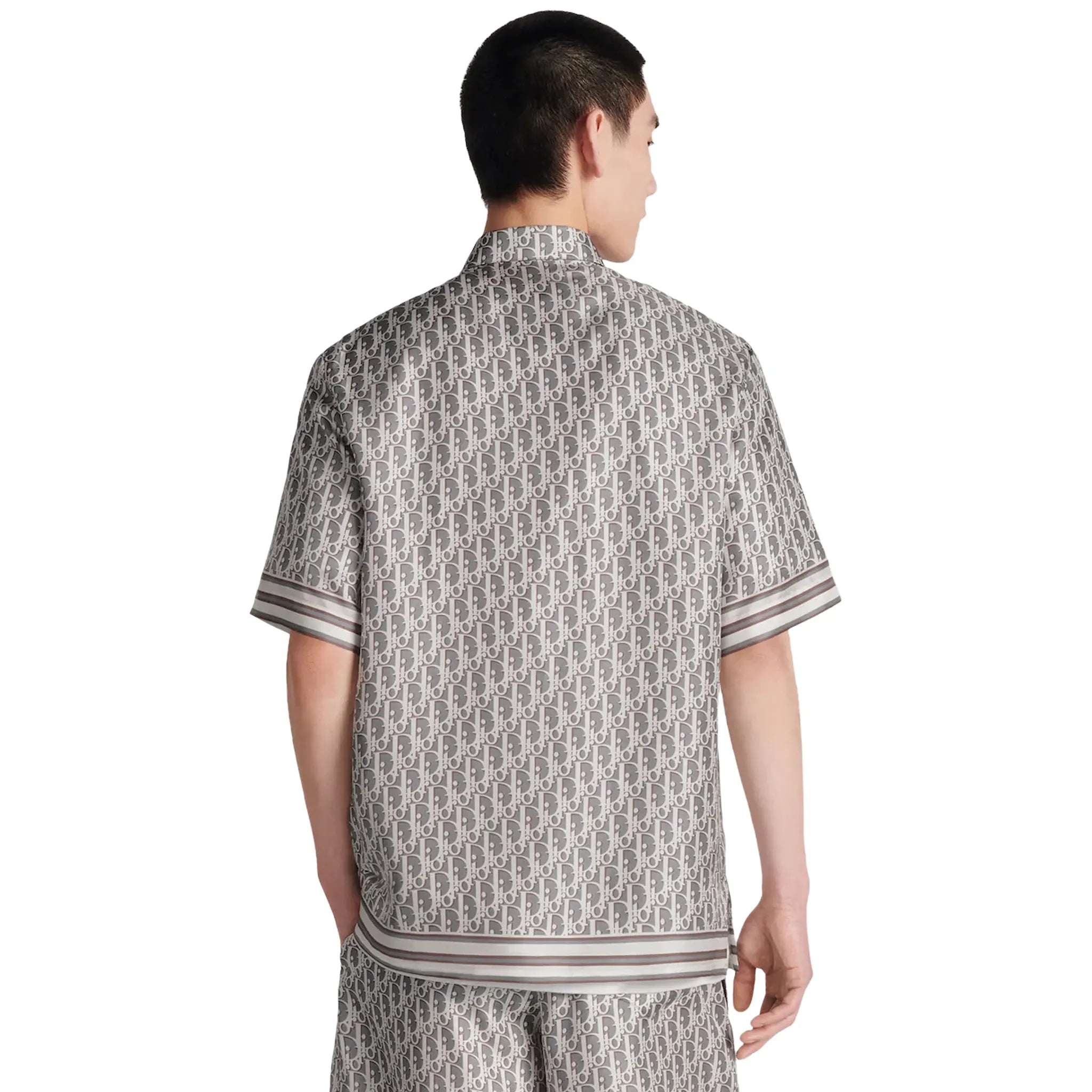 Dior Oblique Short Sleeve Grey Silk Twill Shirt for Men - Luxury Casual Wear & Office Fashion