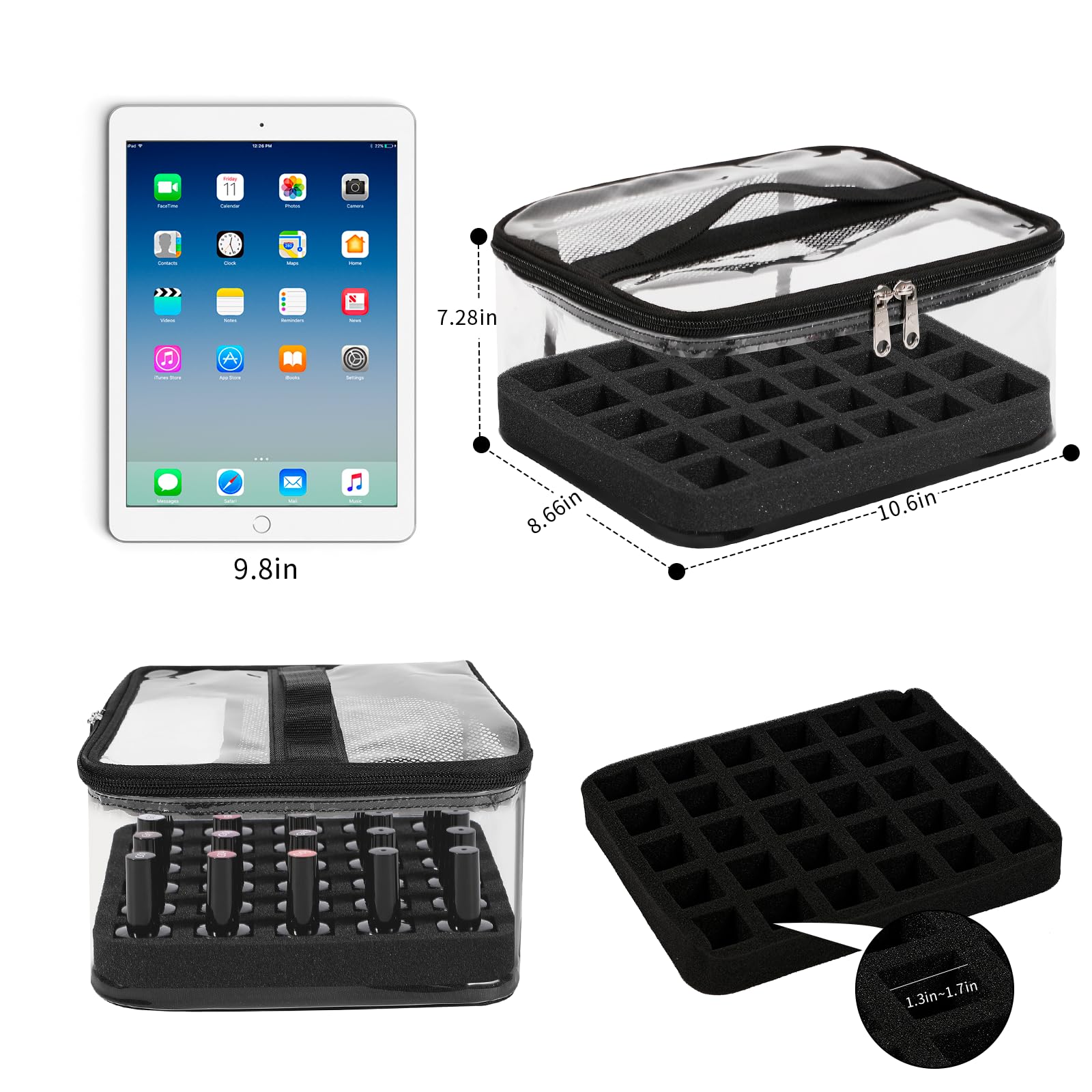 Beloving 30 Bottle Nail Polish Organizer Bag - Portable Manicure Kit Case for 15ml/0.5oz Nail Supplies, Travel-Friendly Nail Art Tools Storage Pouch (Black) - Perfect for Salon Professionals, Home Nail Care & On-the-Go Touch Ups