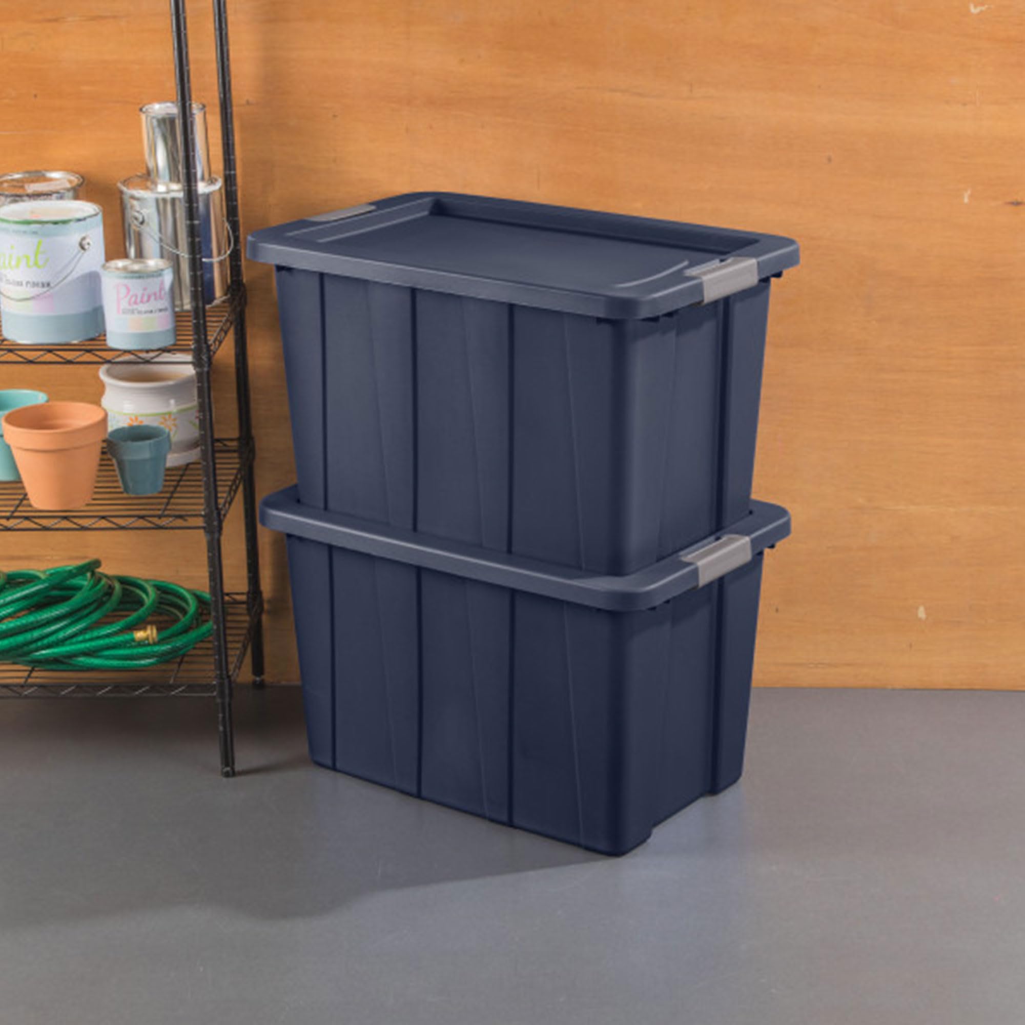 Sterilite 8-Pack 30 Gallon Heavy Duty Storage Bins with Secure Lids - Dark Indigo Tuff1 Totes for Home Organization, Garage, and Moving Supplies