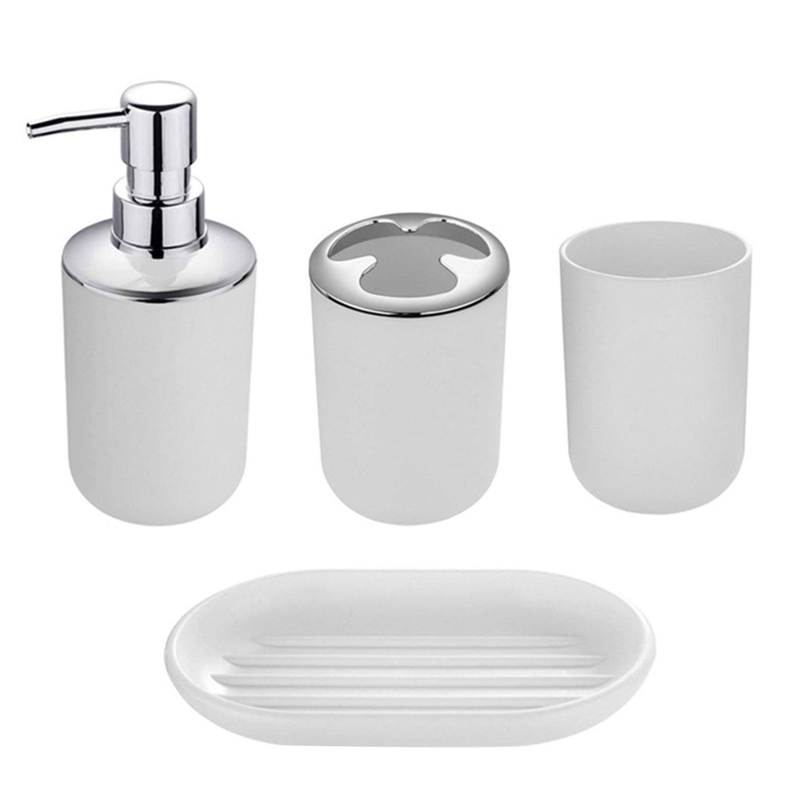 4-Piece Bathroom Accessories Set - Toothbrush Holder, Cup, Soap Dispenser & Soap Dish | Modern Bathroom Decor for Home & Hotel Use