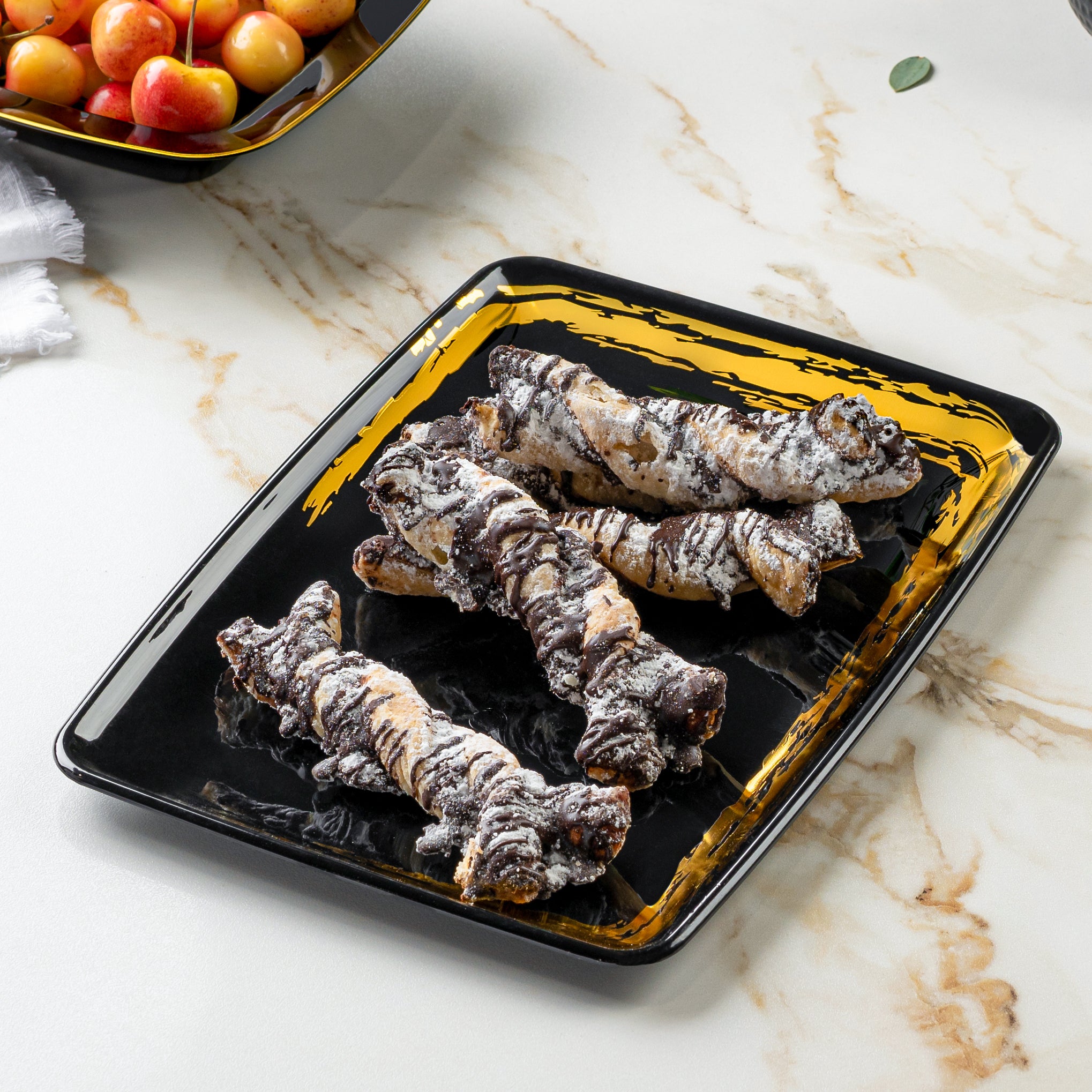 Premium Black and Gold Rectangle Serving Platter Set of 2 - Elegant Appetizer Tray for Parties, Weddings & Holiday Entertaining