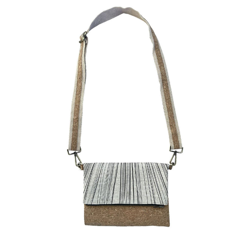 Eco-Friendly Cork Fabric Fold Over Clutch Bag - Ti Kouka Black on Natural by Jo Luping | Sustainable Vegan Handbag for Women, Perfect for Work, Travel & Evening Events