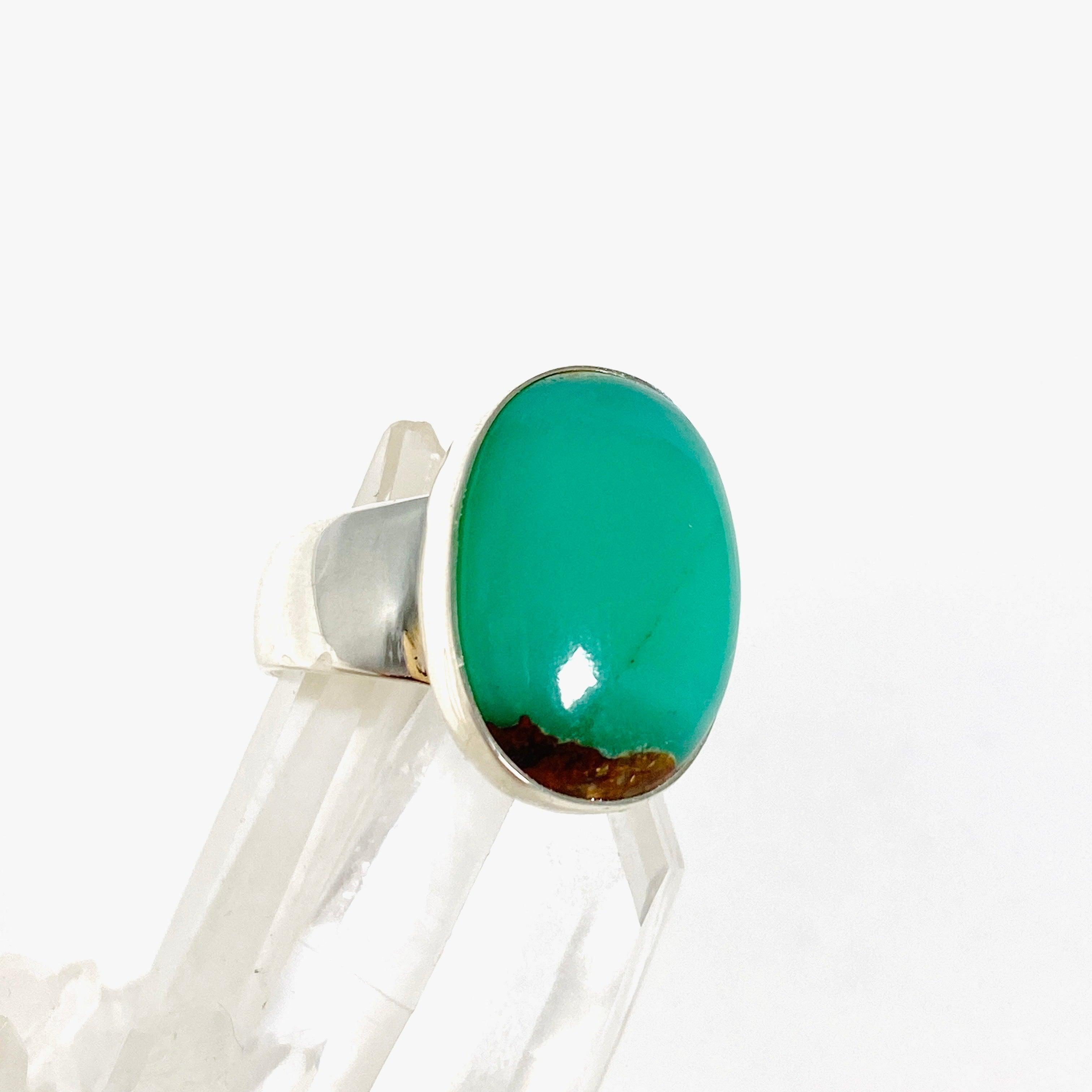 Chrysoprase Oval Ring Size 7 - KRGJ2943 | Elegant Green Gemstone Jewelry for Women, Perfect for Weddings, Parties & Everyday Wear