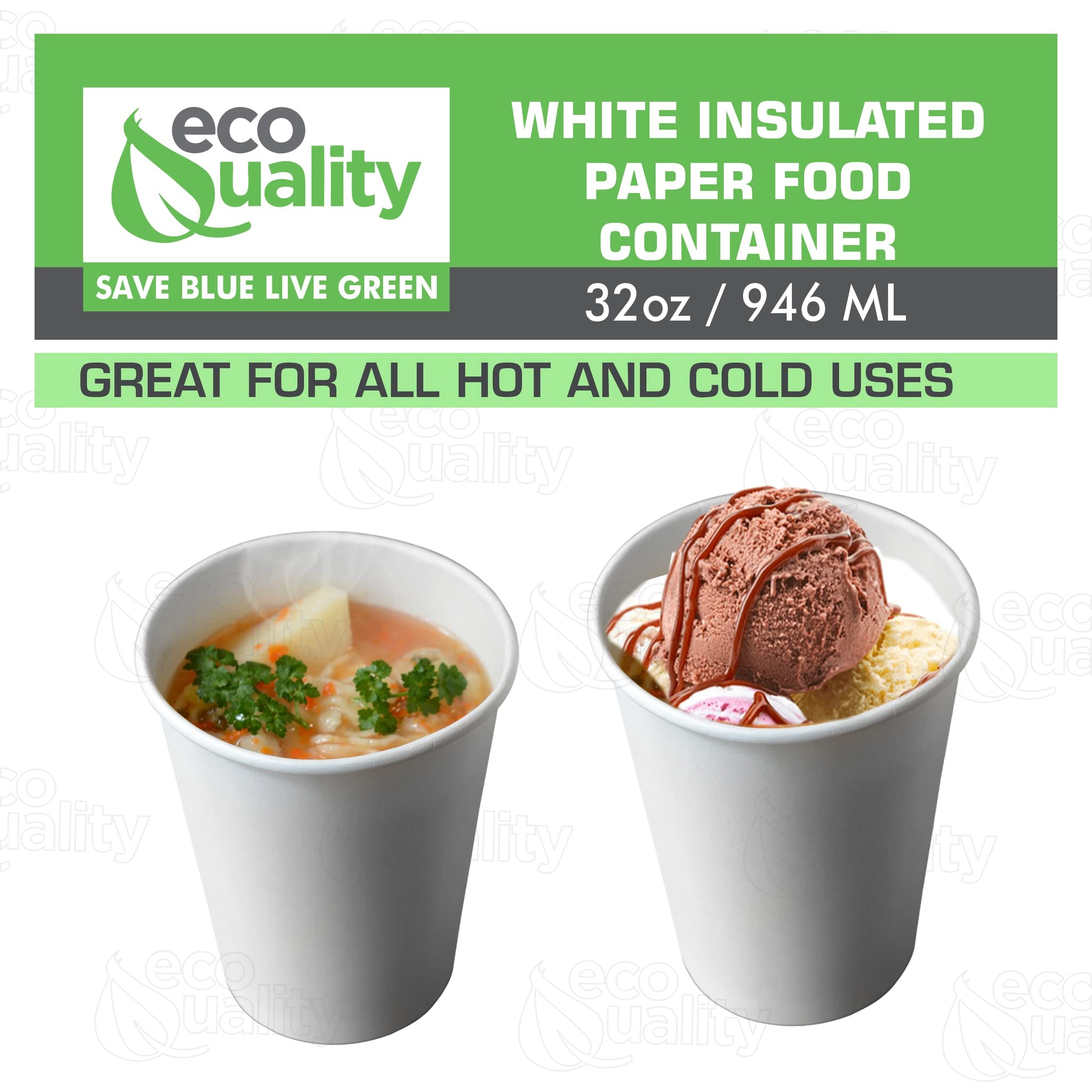 32oz Disposable White Paper Soup Containers - Microwave & Freezer Safe Takeout Bowls for Ice Cream, Frozen Yogurt, Desserts - Bulk 75 Pack - Perfect for Parties, Catering & Food Storage