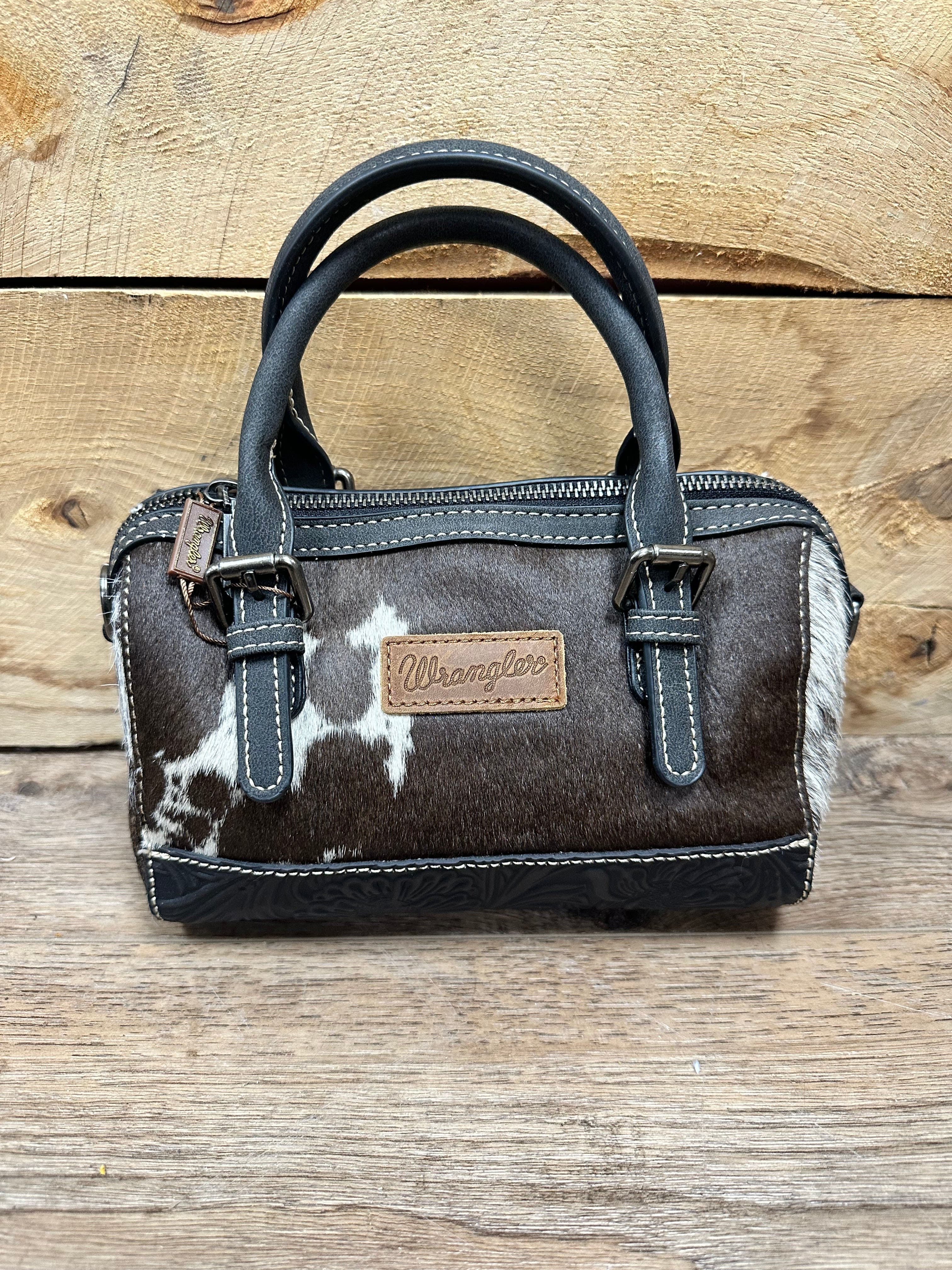 Wrangler Genuine Cowhide Leather Barrel Bag - Black Crossbody Purse for Women, Durable & Stylish for Travel, Work, and Everyday Use