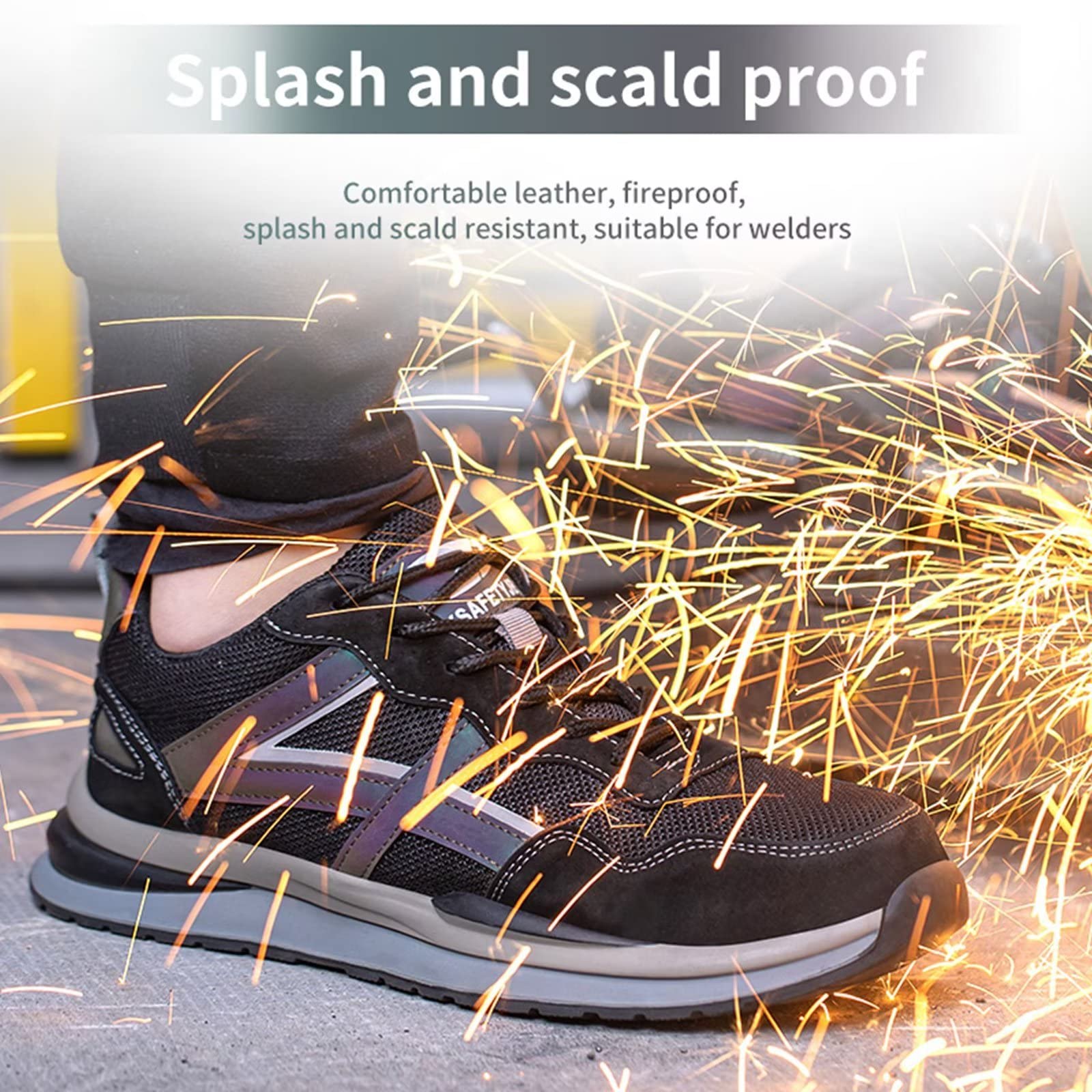 Men's Steel Toe Work Shoes - Lightweight & Breathable for Construction & Industrial Use