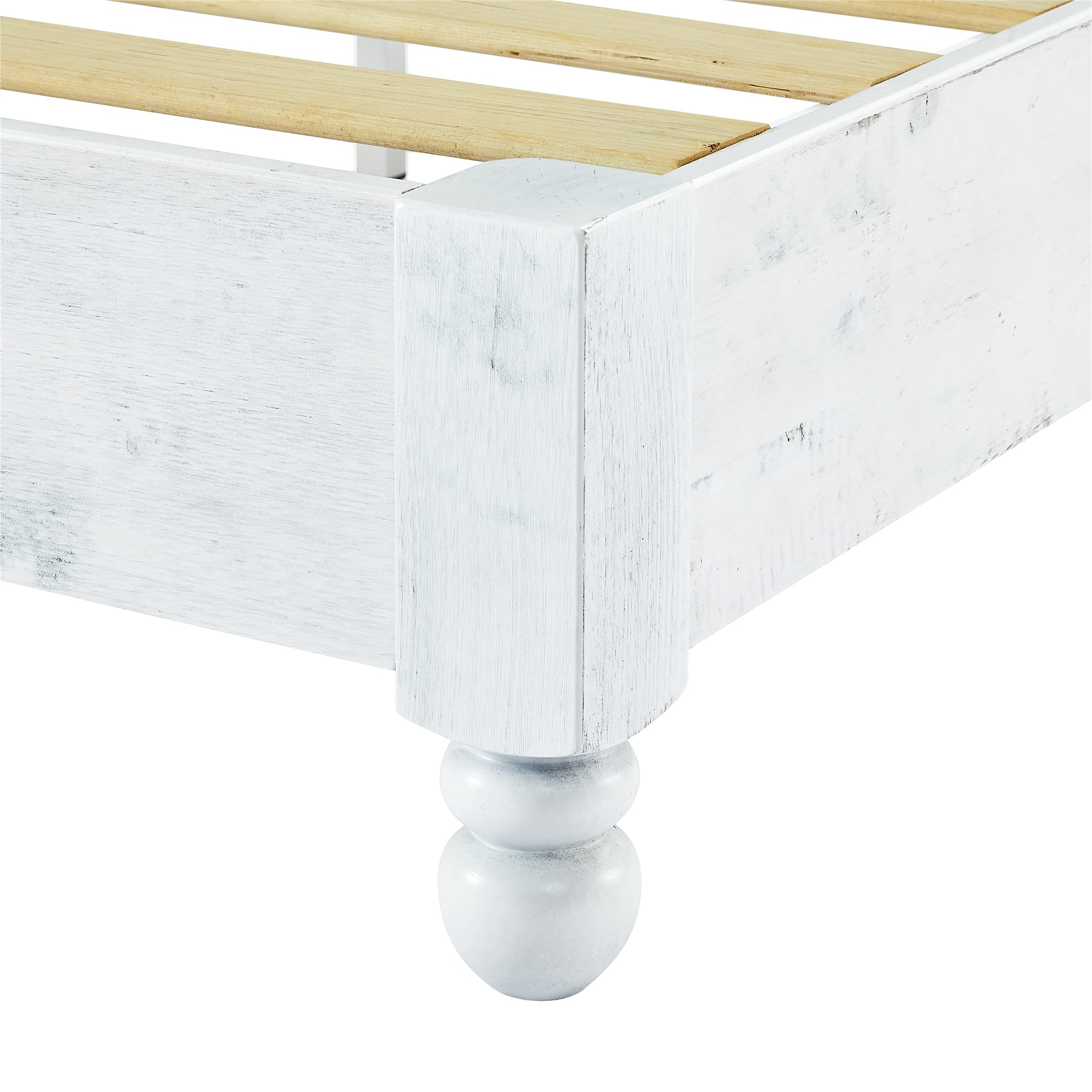 Solid Wood Platform Bed Frame - Full Size, Rustic White Washed Finish for Bedroom Decor