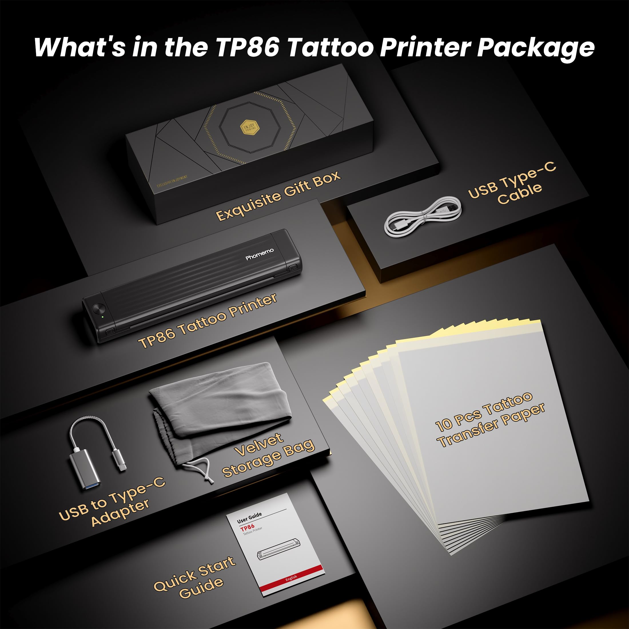 Phomemo TP86 Wireless Bluetooth Tattoo Stencil Printer Machine with 10 Transfer Papers - Professional & Beginner Tattoo Artist Equipment for Temporary Tattoo Designs | Perfect for Tattoo Studios, Home Practice & DIY Body Art Projects