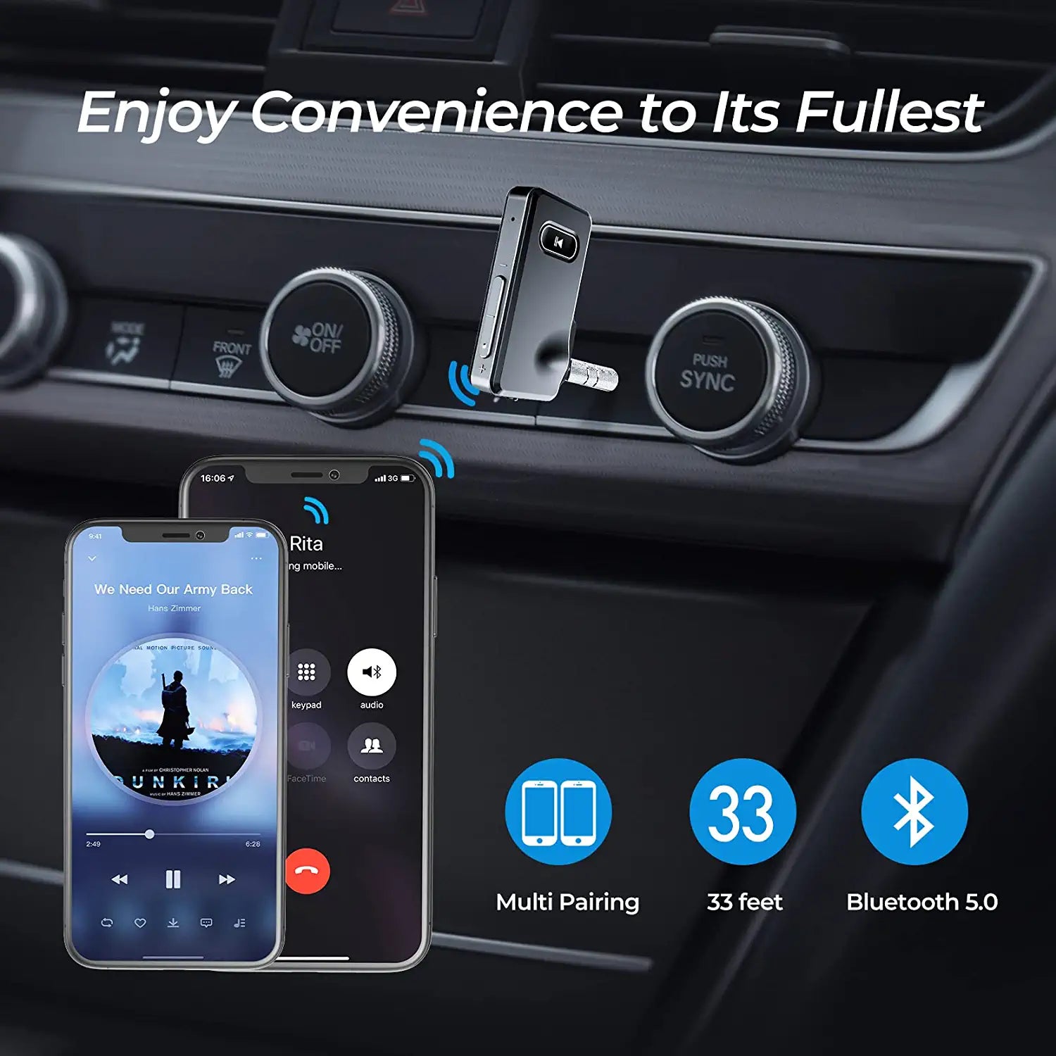 Mpow 5.0 Bluetooth Car Audio Receiver - Wireless AUX Adapter for Hands-Free Calling & Music Streaming | Compatible with iPhone, Android & All Car Stereos | Perfect for Commuting, Road Trips & Older Vehicles