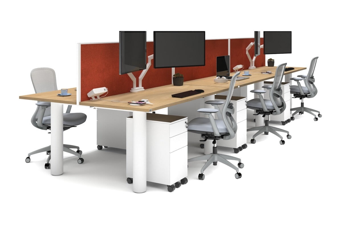Quadro Cylinder Leg 6-Person Office Workstation Desk [1600L x 700W] - Modern Collaborative Workspace Solution for Team Meetings & Office Productivity