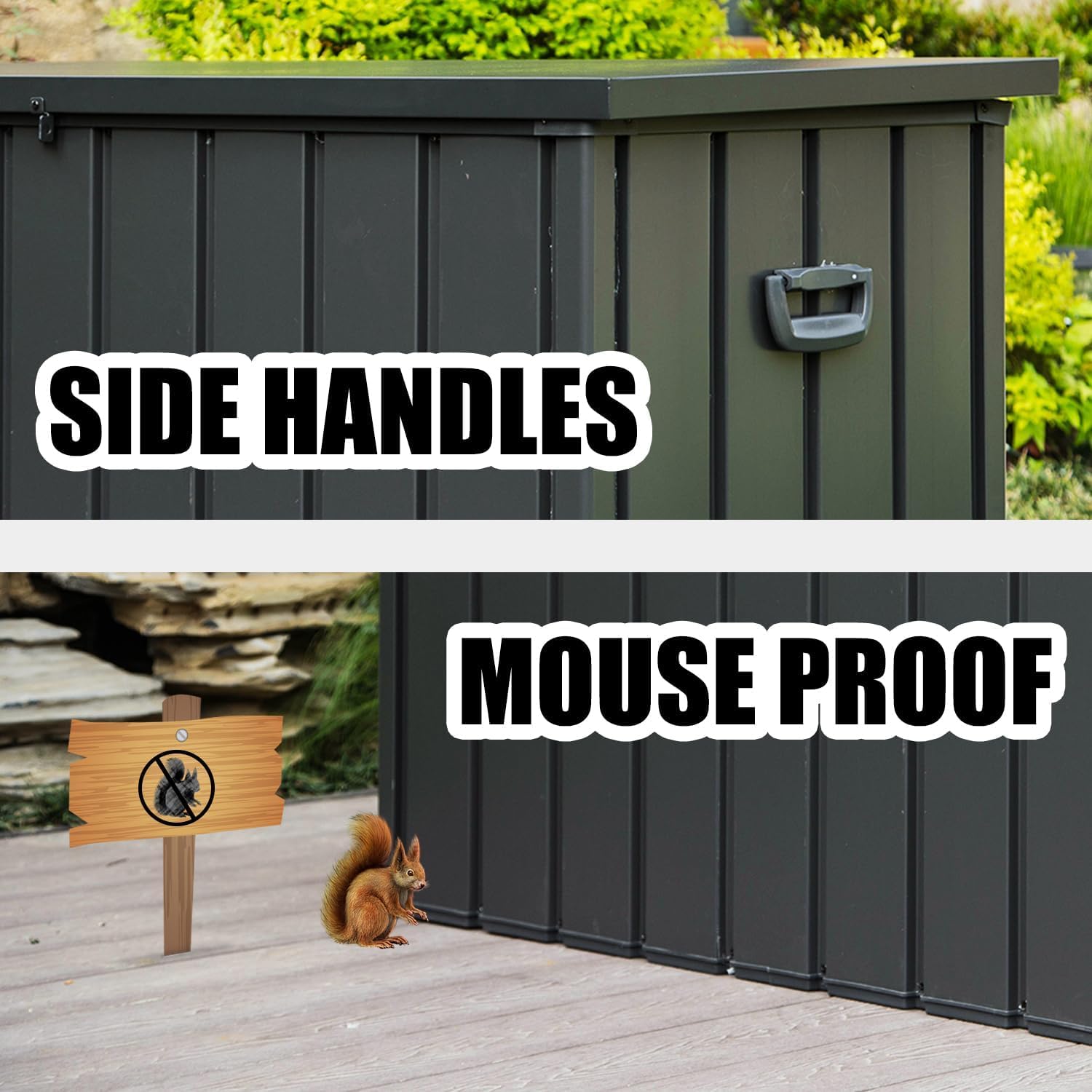 **Domi 120 Gallon Deck Box - Waterproof Outdoor Storage Container with Lockable Resin Lid for Patio, Garden & Pool Tools - Ideal for Cushions, Toys & Equipment (Gray)**