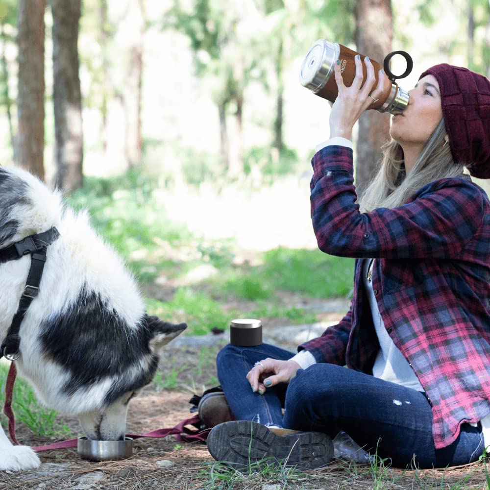 Asobu Insulated Stainless Steel Travel Bottle with Dog Bowl - 33oz, Hardwood - Perfect for Hiking, Camping & Outdoor Adventures with Your Pet