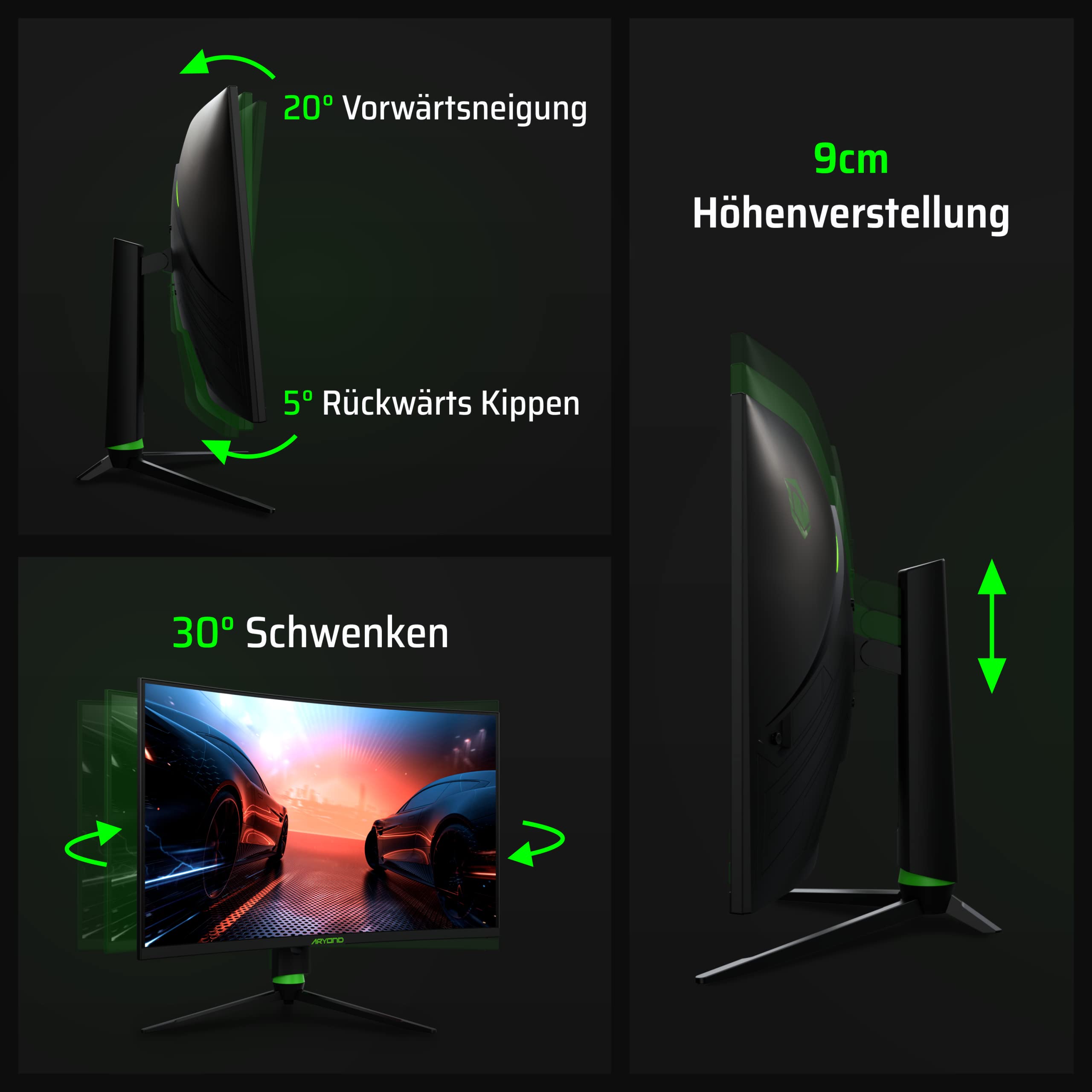 Aryond A32 V1.3 32-Inch Curved Gaming Monitor | 165Hz QHD (2560x1440) 1ms Response | HDR10, FreeSync & G-Sync Compatible | 119.9% sRGB | Built-in Speakers | Perfect for Competitive Gaming & Immersive Entertainment