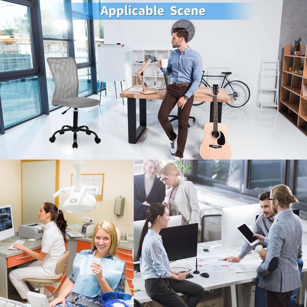 Ergonomic Office Chair - Adjustable Height Mesh Back Support Rolling Swivel Task Chair for Computer Gaming & Workspace - Modern Executive Desk Chair for Women & Men (Grey) - Perfect for Home Office, Gaming Setup & Professional Workspaces