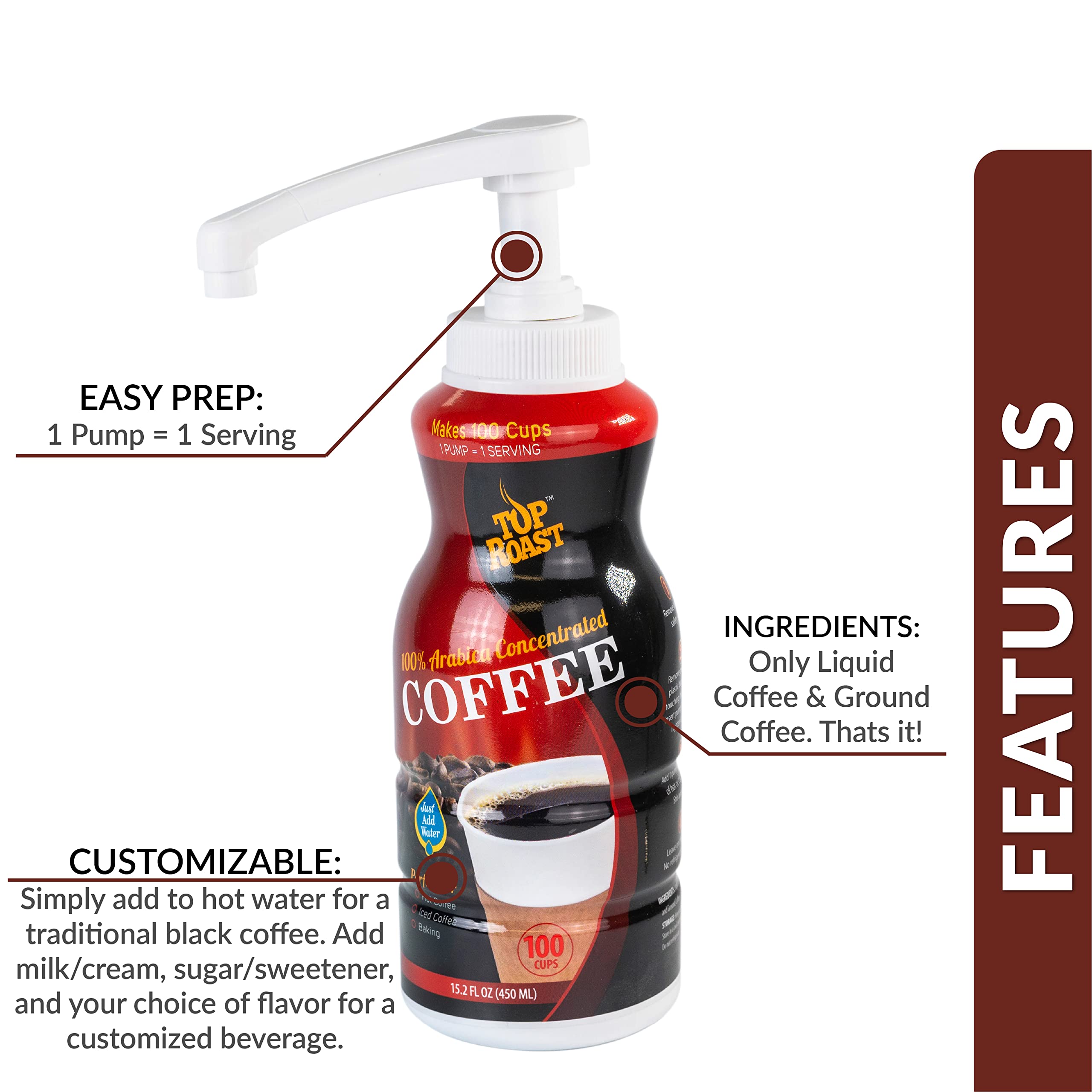 Premium Colombian Coffee Concentrate - 64:1 Strong Brew for 100 Cups | 15.2 Fl Oz Bottle with Measuring Pump | Perfect for Iced Coffee, Lattes & Homemade Cold Brew | Just Add 1 Pump to Water or Milk