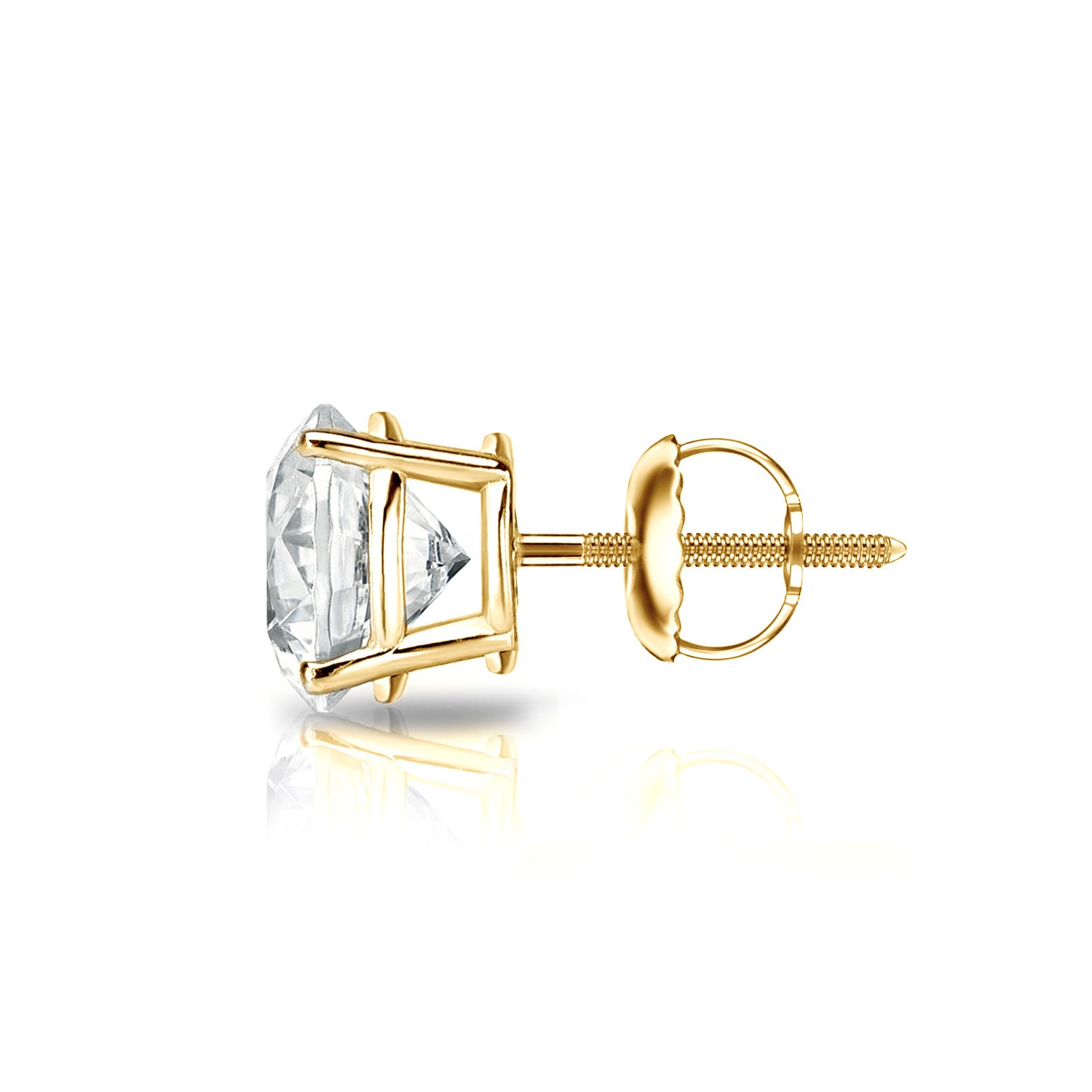 18K Yellow Gold 4-Prong Basket Round Diamond Stud Earrings (1/8 cttw, H-I Color, I2-I3 Clarity) with Screw Back for Women - Perfect for Everyday Wear, Special Occasions & Gift Giving