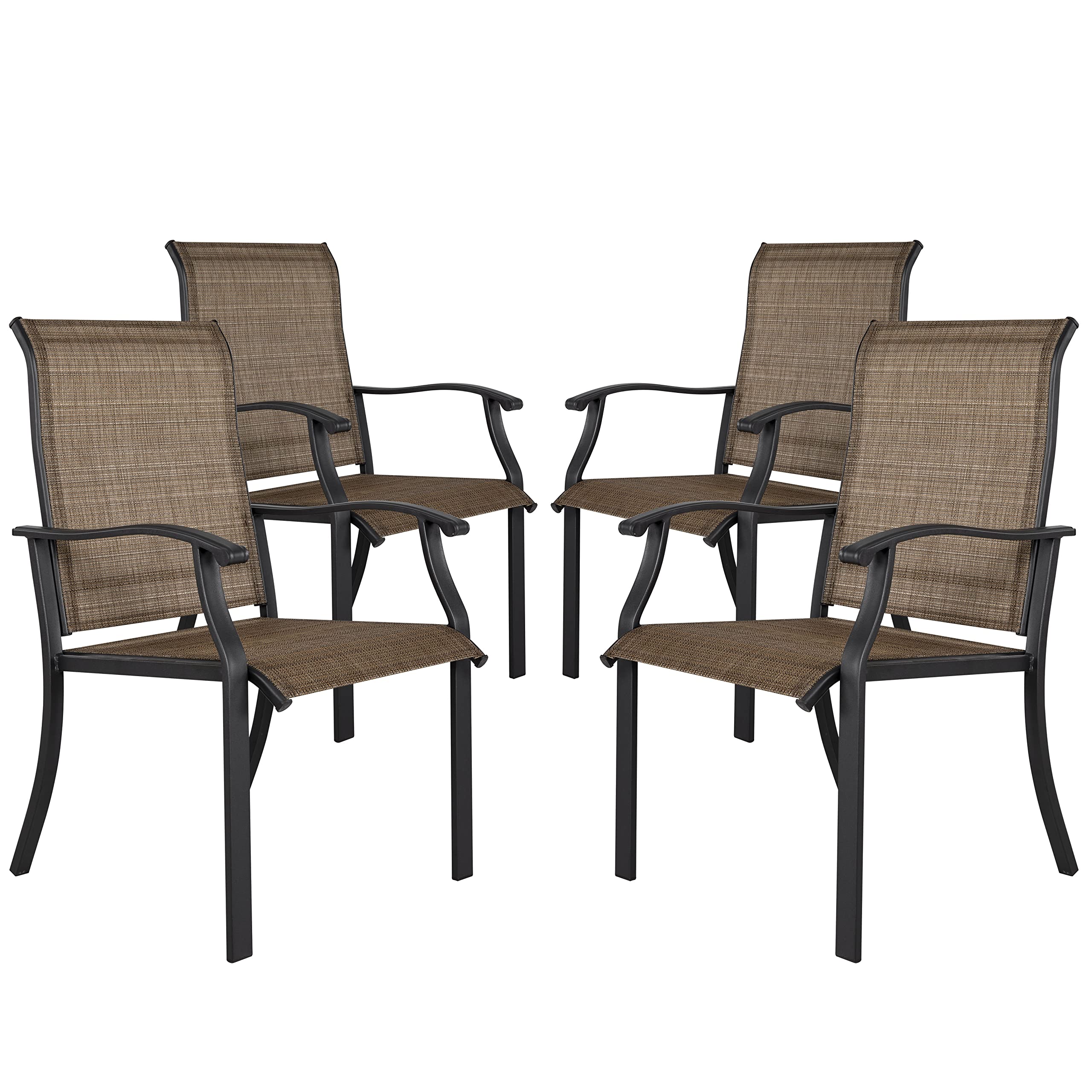 Nuu Garden Dining Chairs Set of 4 - Indoor/Outdoor Patio Chairs with Arms, Durable Iron Frame & Textilene Sling - Perfect for Lawn, Garden, Backyard, Porch (Brown) | Ideal for Outdoor Dining, Relaxing, and Entertaining Guests