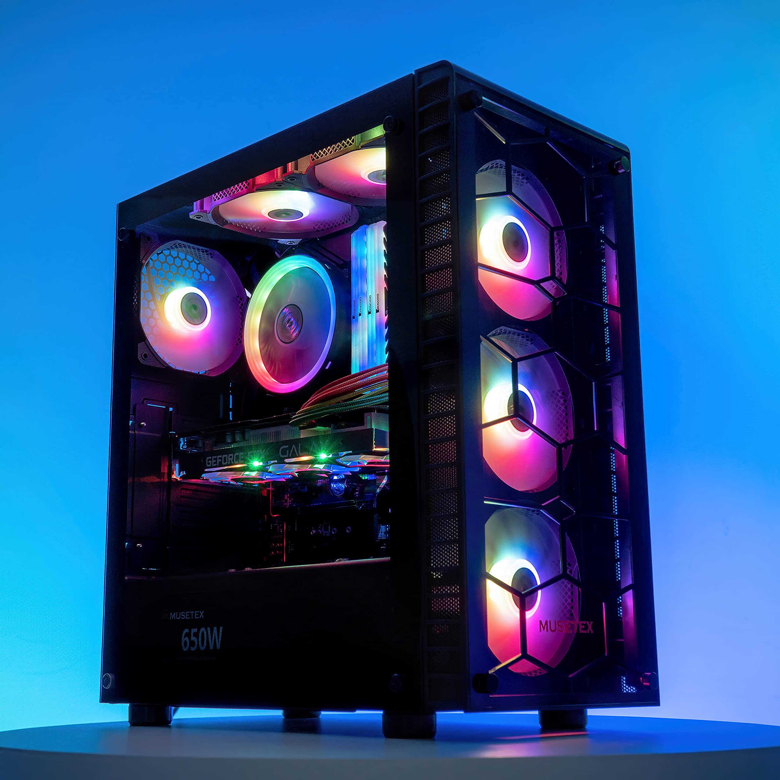 MUSETEX ATX Mid-Tower Gaming PC Case with 6 Pre-Installed ARGB Fans, USB 3.0, Tempered Glass - Excellent Cable Management & Airflow for ATX/Micro ATX/ITX Motherboards (Black, G06N6) - Perfect for Gaming Rigs, Streaming Setups & High-Performance Computers