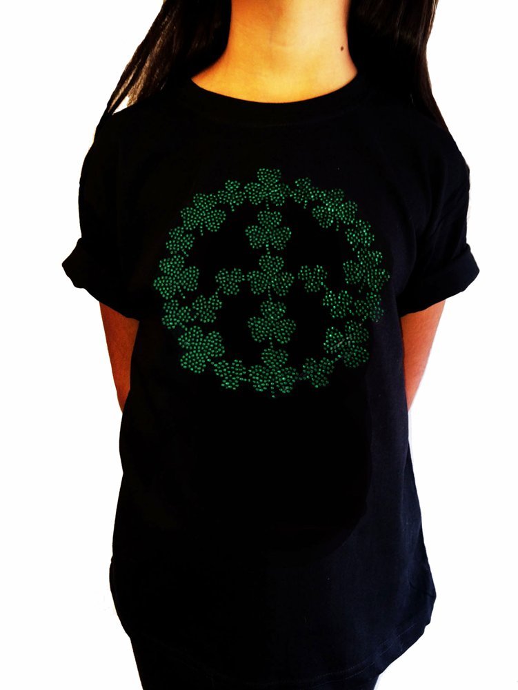 Girl's St. Patrick's Day Rhinestone Peace Sign Fashion T-Shirt - Cute Holiday Outfit for Kids & Teens