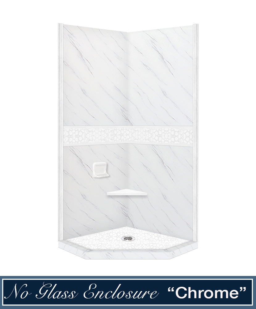 Carrara Marble Pebble Neo Shower Enclosure Kit - Waterproof Bathroom Upgrade for Modern Homes, Spa-Like Shower Experience