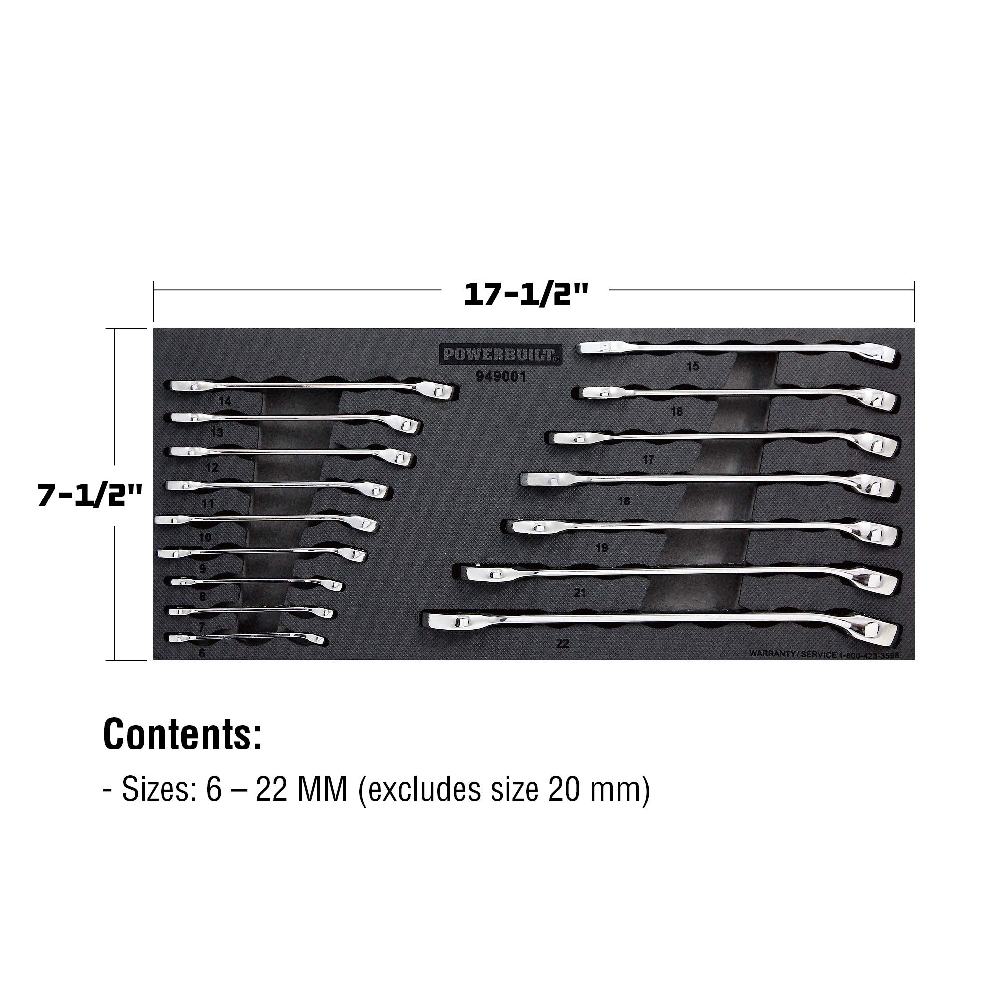 Powerbuilt 16-Piece Metric Combination Wrench Set - Box & Open End - Pro Tech Tool Series with Organization Tray (949001) - Perfect for Automotive Repair, Machinery Maintenance & DIY Projects
