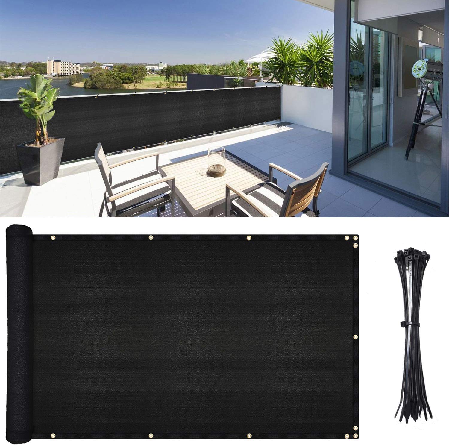 3x16ft Sunblock Shade Cloth Roll with Grommets - UV Resistant Privacy Screen & Windscreen Cover for Outdoor Use - Perfect for Patio, Backyard, Garden, Carport, and Pool Area Protection