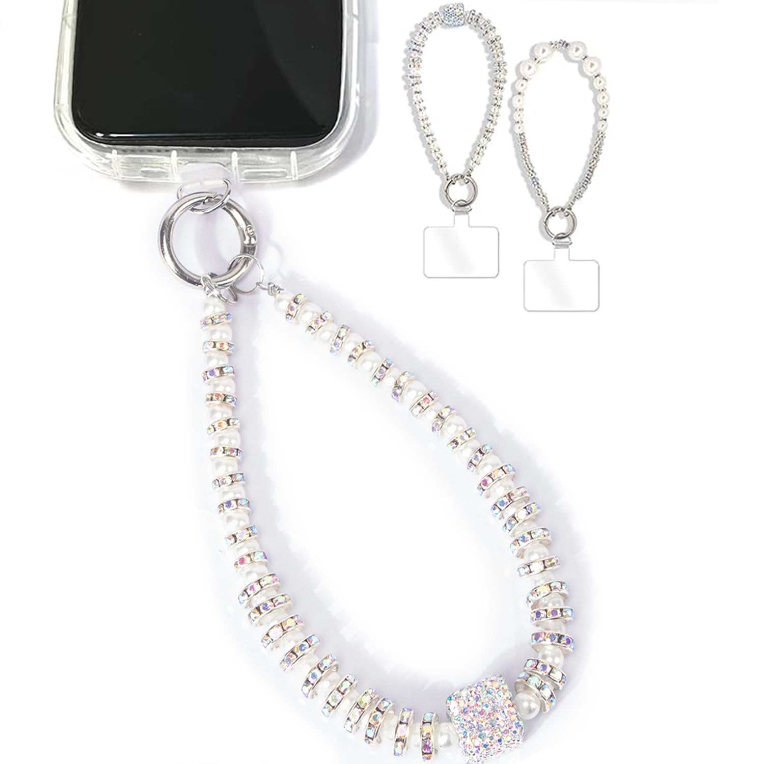 2 Pack Pearl Beaded Phone Wrist Strap - Detachable Hands-Free Wristlet Bracelet with Tether Tab for iPhone & Android - Perfect for Shopping, Travel & Outdoor Activities