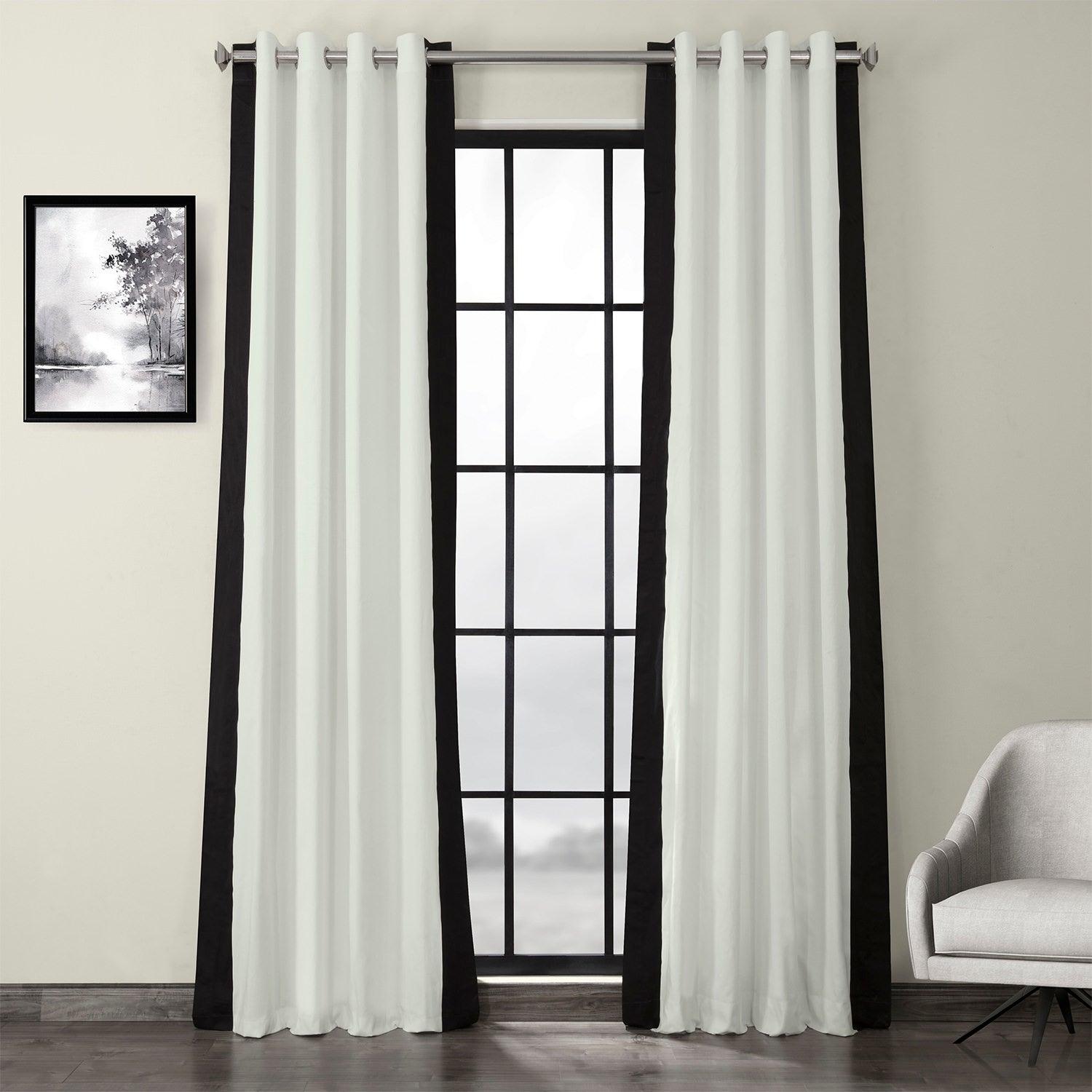 Fresh Popcorn & Black Bordered Grommet Vertical Printed Cotton Curtains - Stylish Window Treatment for Living Room, Bedroom & Home Theater Decor