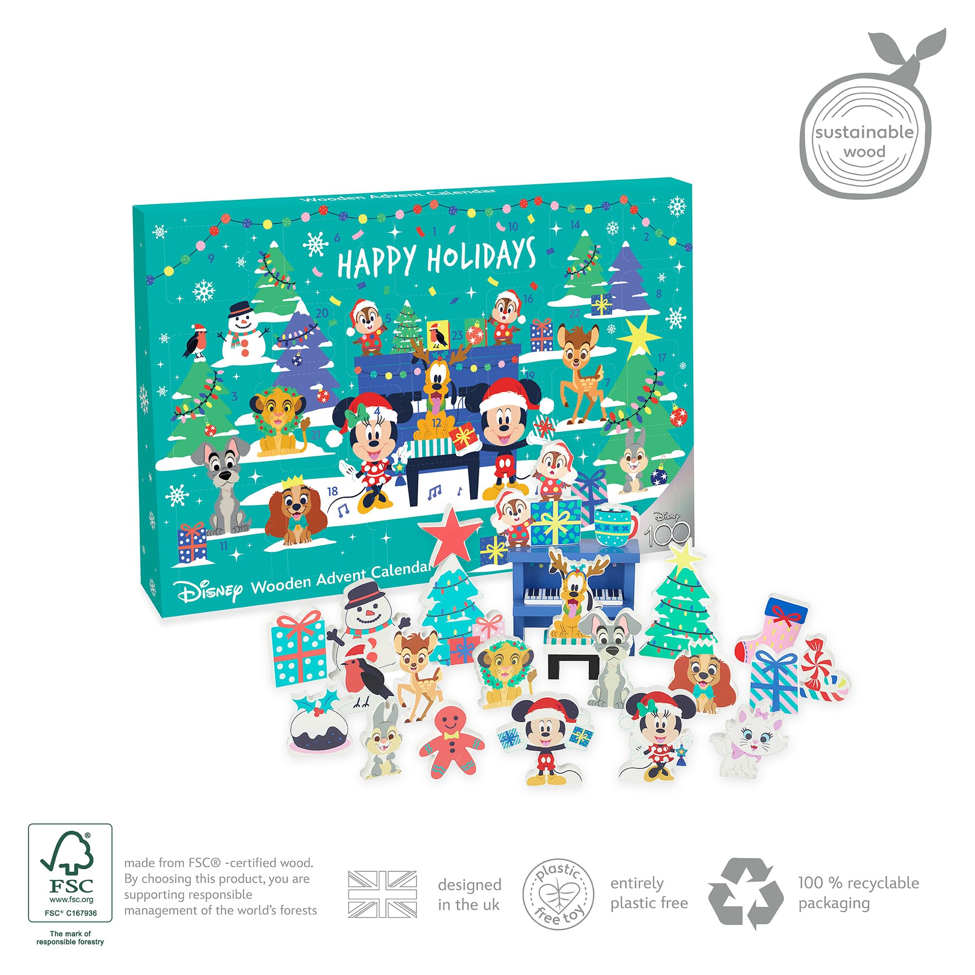 Disney 2023 Advent Calendar for Kids - Wooden Christmas Countdown Calendar with Mickey Mouse & Animal Figurines - Best Holiday Gift for 1 Year Old Toddlers, Boys & Girls - Perfect for Home Decor, Preschool Learning & Christmas Traditions