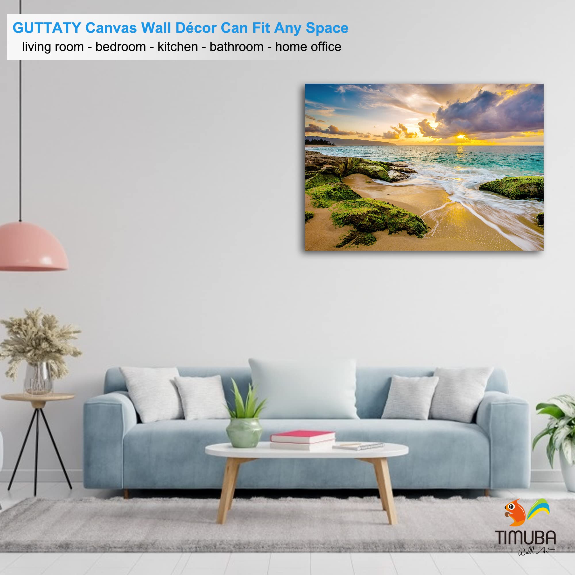 Beach Wall Art Canvas Print - 28x40 Inches Coastal Sunset Pictures for Bedroom & Living Room Decor | Ocean Themed Home Decoration | Perfect for Beach House, Vacation Rental or Coastal Style Interior Design