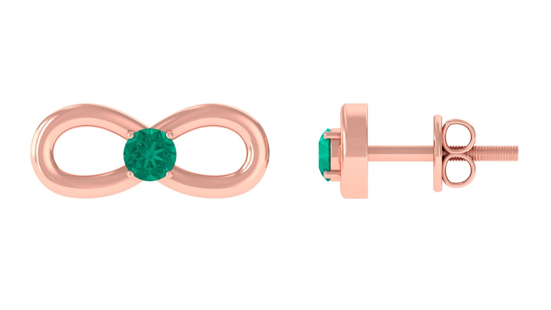 Natural Emerald Stud Earrings for Women - 14K Solid Gold Infinity Stud Earrings | Elegant Jewelry Gift for Birthday, Anniversary & Special Occasions