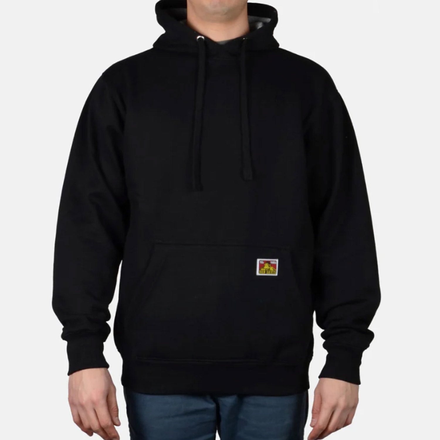 Ben Davis Men's Heavyweight Logo Patch Hooded Sweatshirt - Black | Premium Cotton Fleece Pullover Hoodie for Streetwear & Workwear | Perfect for Casual Outfits, Outdoor Activities & Urban Fashion