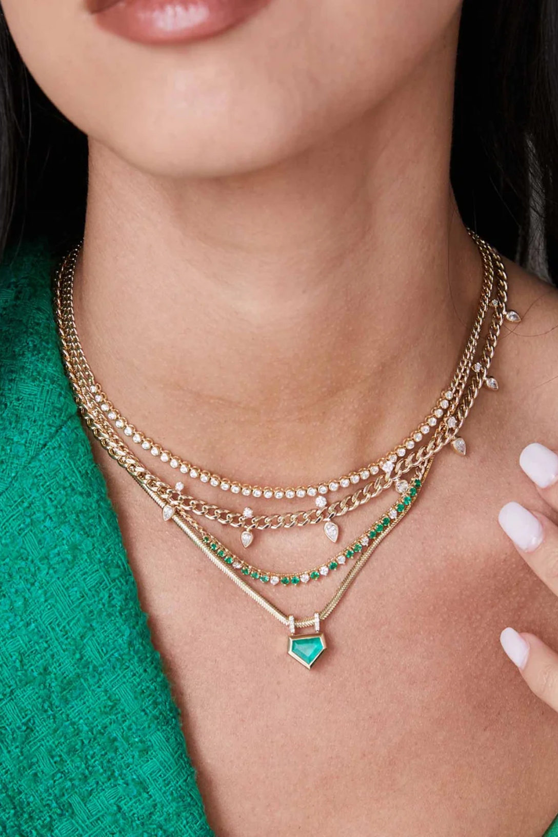 14K Gold Diamond Bezel Tennis Segment Small Curb Chain Necklace for Women - Elegant Layering Piece for Everyday Wear & Special Occasions