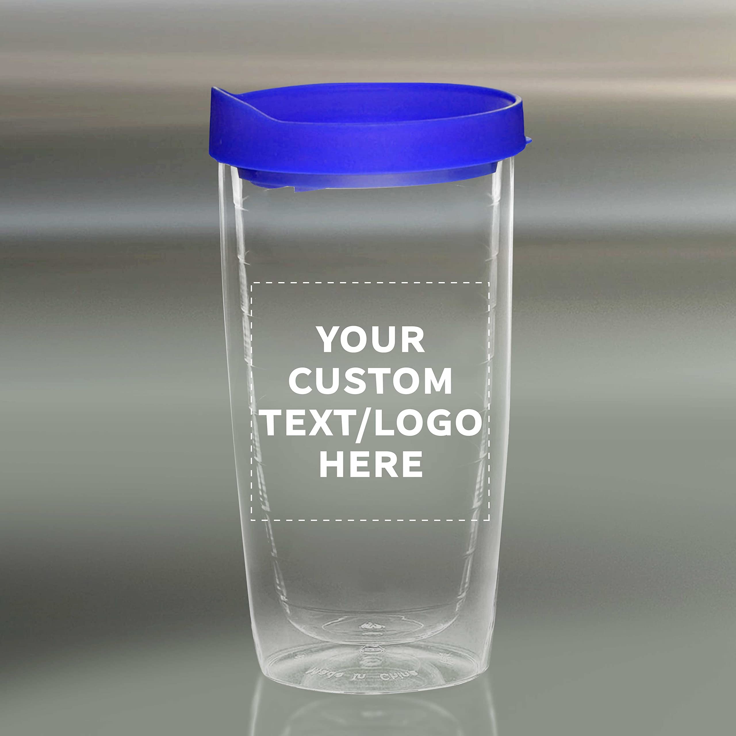 Custom 14 oz Double Wall Plastic Tumblers with Slid-lock Lid - 50 Pack, Personalized Text & Logo - Insulated Travel Coffee Cups for Office, Camping & Outdoor - Blue
