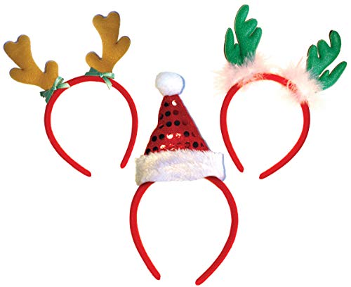 Red & Green Reindeer Antlers & Santa Hat Headbands