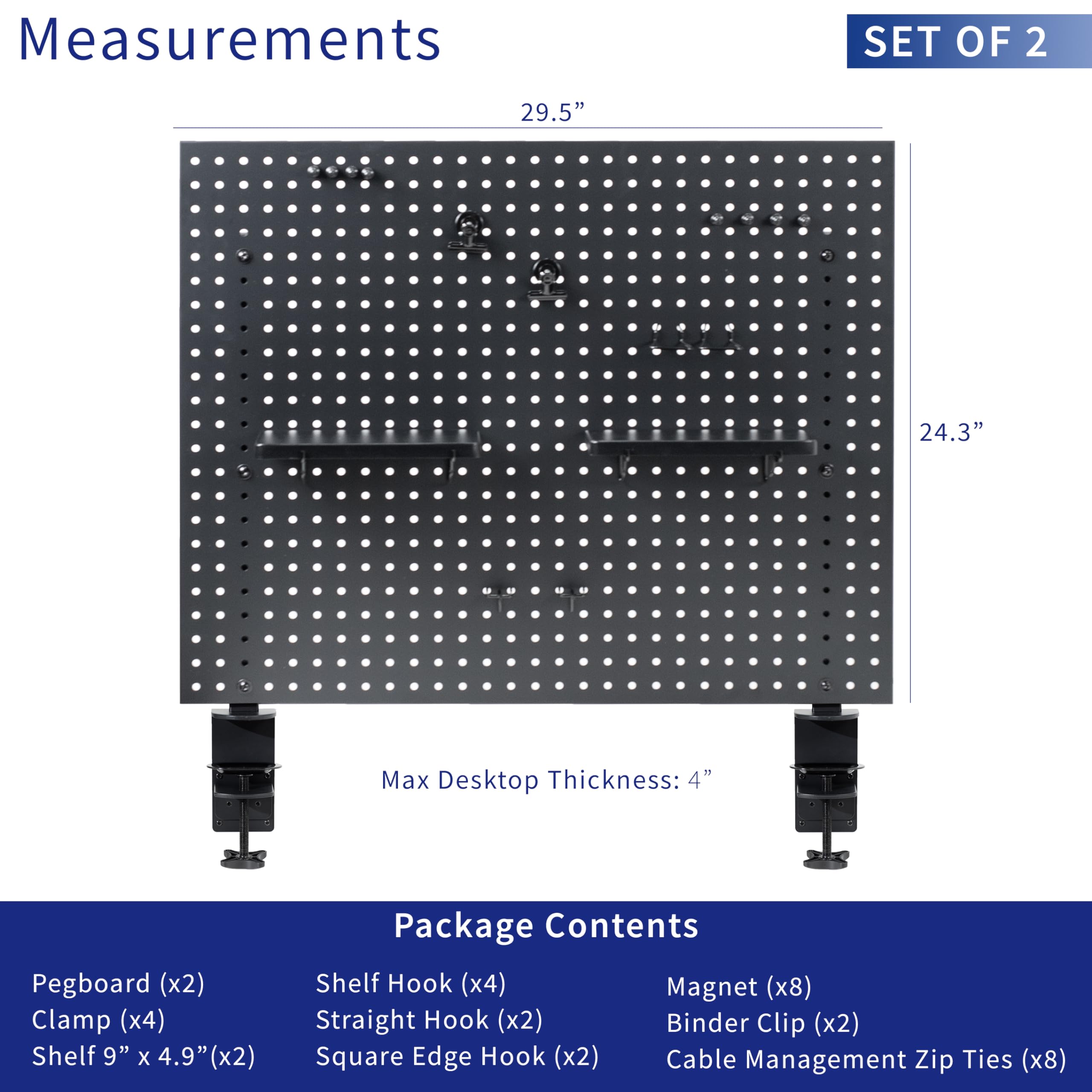 VIVO Steel Clamp-on Desk Pegboard 60x24 Inch - Magnetic Office Organizer with Privacy Panel - Black (PP-DK30B-2) - Perfect for Home Office, Workspace Organization & Under Desk Storage Solutions