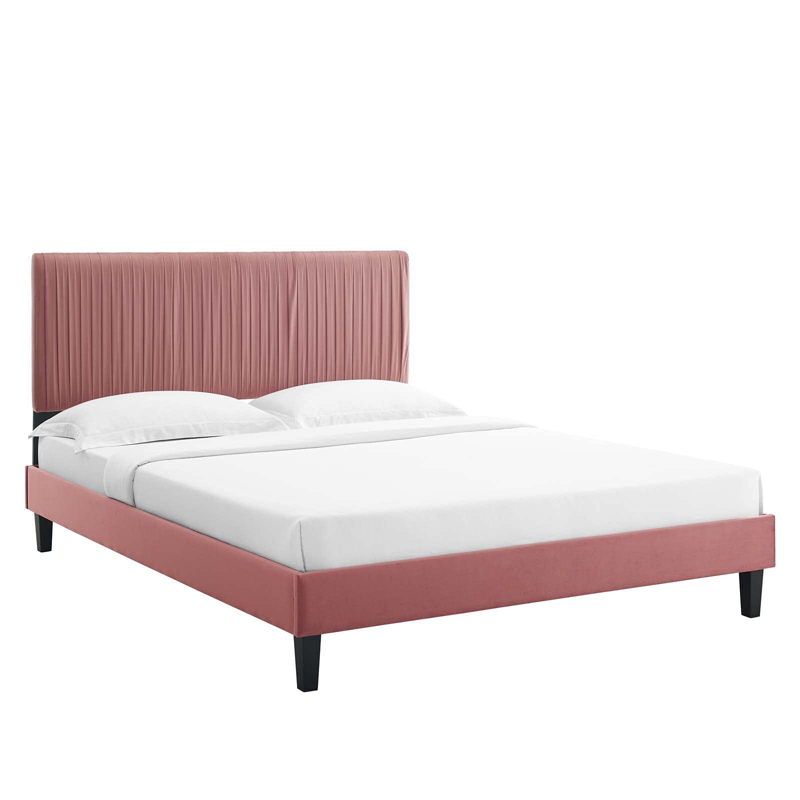 Modway Peyton Performance Velvet Queen Platform Bed Frame - Dusty Rose Upholstered Bed with Wooden Slats | Perfect for Modern Bedrooms & Master Suites
