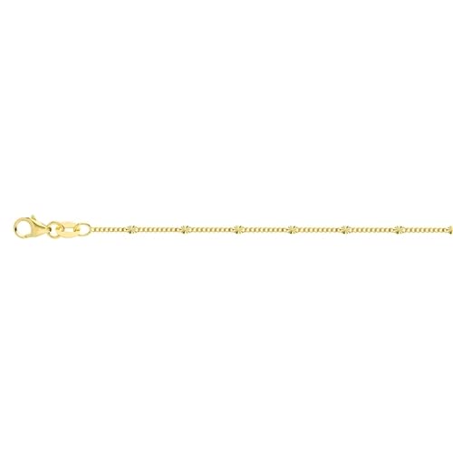 14K Yellow Gold 0.95mm Curb Chain Necklace with Sparkling Station Stones - Dainty Delicate Jewelry Gift for Women, Girls, Wife - 16
