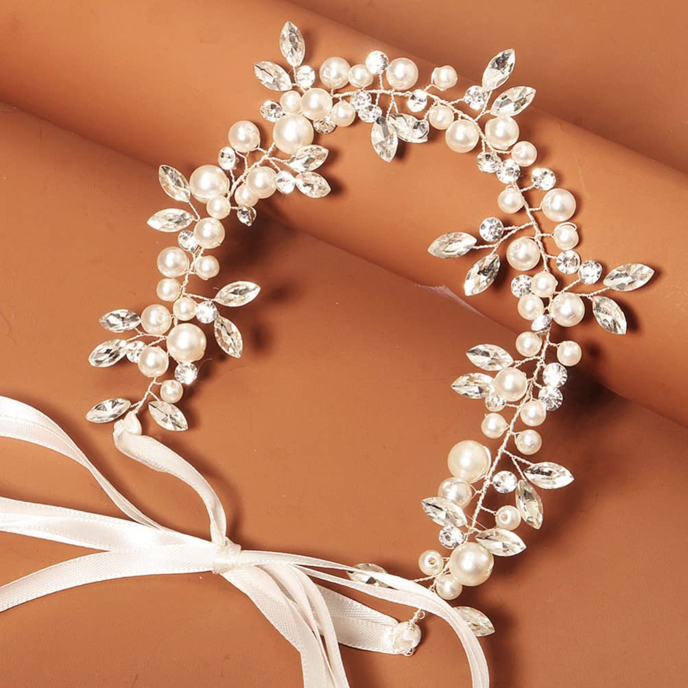 FOMIYES Rhinestone Pearl Headband for Women - Bridesmaid Hair Accessories, Bridal Headdress with Floral Vines & Artificial Pearls, Elegant Hairband for Weddings, Parties, and Special Occasions