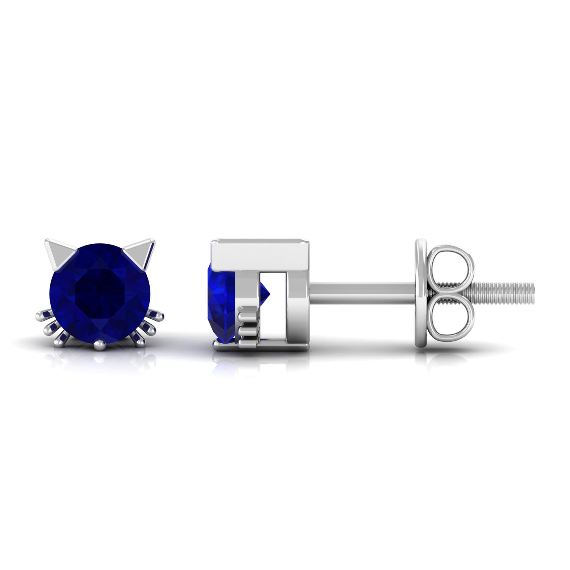 Natural Blue Sapphire Cat Stud Earrings - AAA Quality Gemstone Kitty Earrings with Secure Screw Back - Perfect Gift for Women & Girls - Elegant Jewelry for Parties, Dating & Everyday Wear