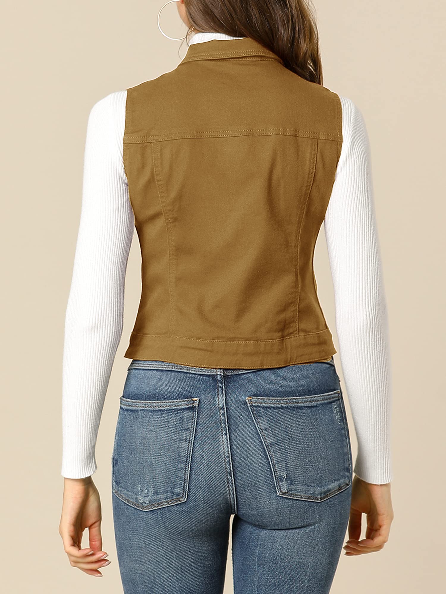 Allegra K Women's Washed Denim Vest Jacket with Button Front & Chest Flap Pockets | Casual Layering Piece for Spring & Fall Outfits