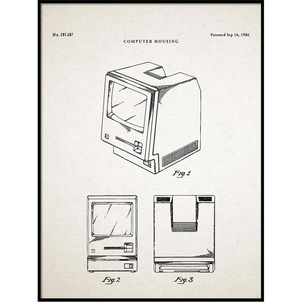 Vintage Apple Macintosh PC Blueprint Art Poster - First Macintosh Computer Design, Steve Jobs Inspired Tech Decor, QP537 - Perfect for Home Office, Computer Room & Geek Culture Wall Decor