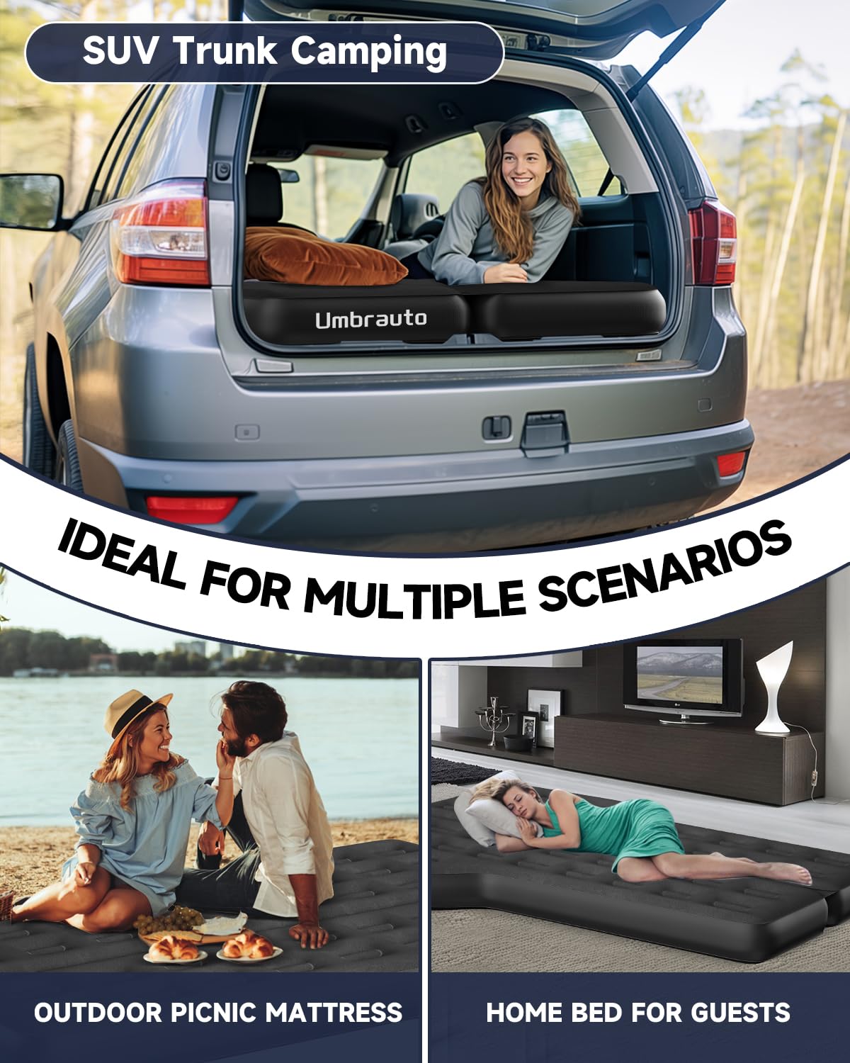 **Upgraded Thickened SUV Air Mattress Bed with Electric Pump – Portable Inflatable Car Sleeping Airbed for Camping, Travel & Road Trips | Includes Pillows & Repair Patch Kit**    *(Perfect for SUV Back Trunk Camping, Long-Distance Travel, and Outdoor Adventures!)*