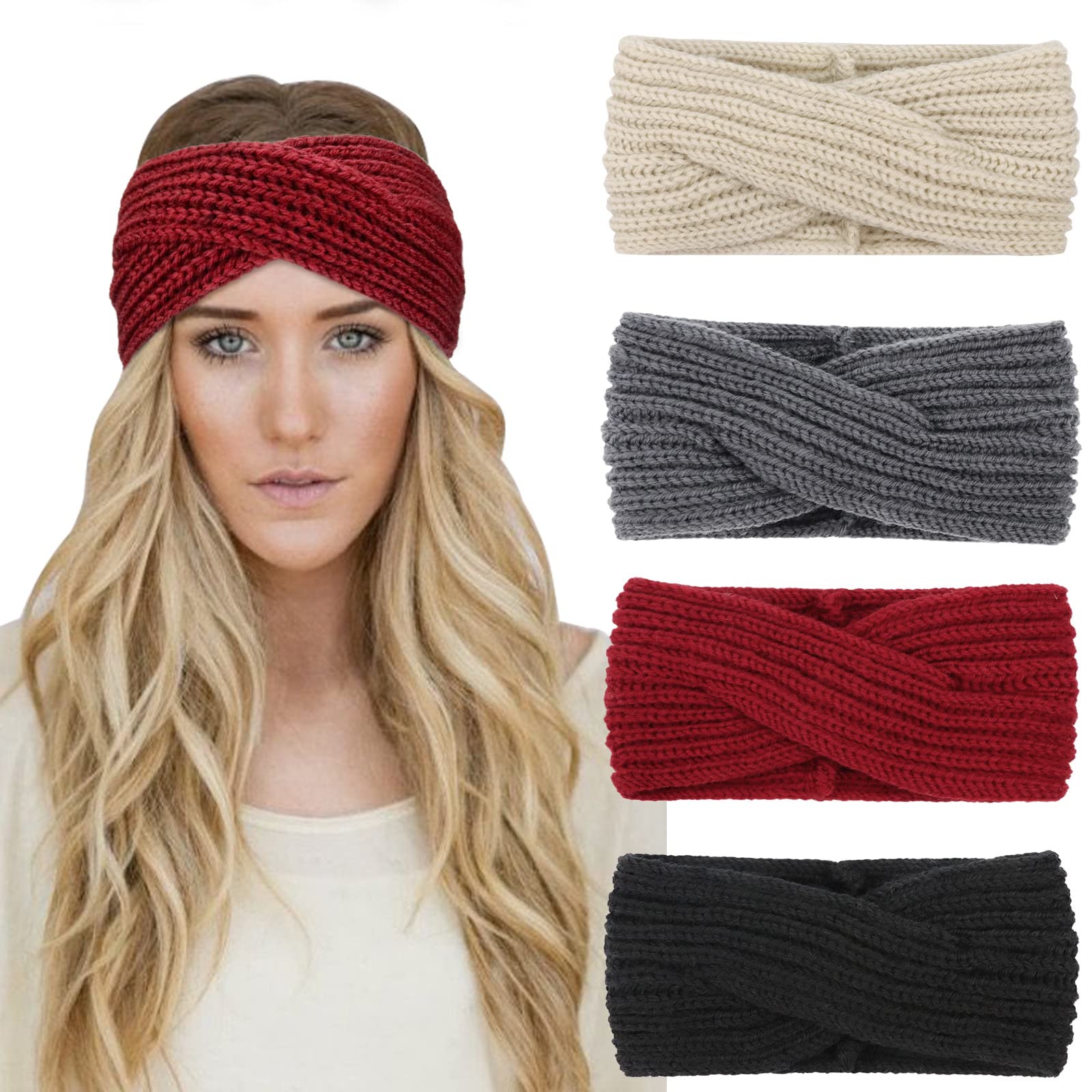 DRESHOW Women's Knit Crochet Headband - Soft Stretchy Ear Warmer & Turban Style Winter Head Wrap - Perfect for Cold Weather, Outdoor Activities & Fashion Accessories