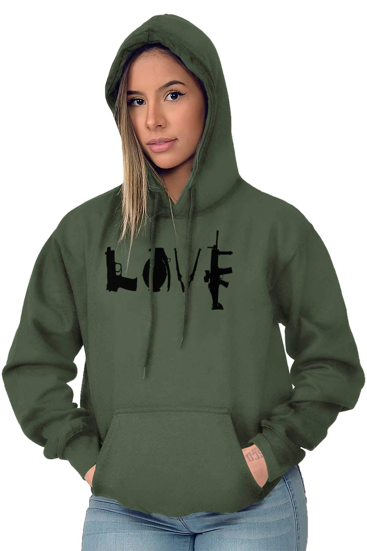 Brisco Brands Love Pistol Rifle Arms Owner America Hoodie Sweatshirt for Women - Patriotic American Gun Enthusiast Apparel for Outdoor Activities & Casual Wear