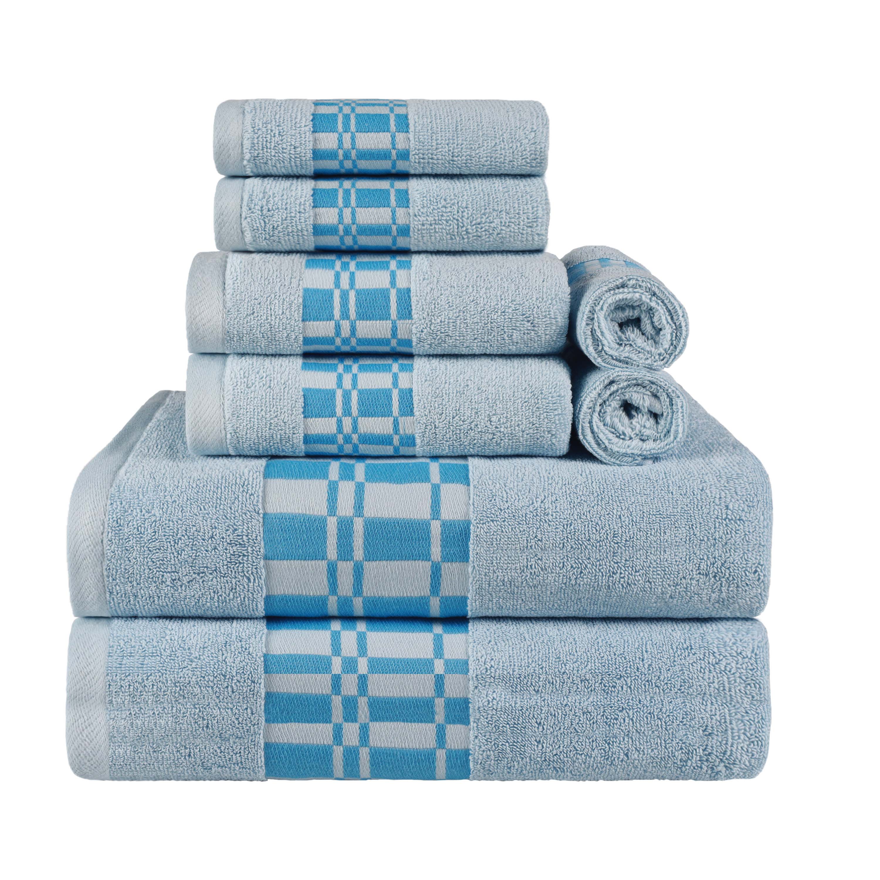 Larissa Cotton Geometric Embroidered Border 8-Piece Towel Set | Soft Bath & Beach Towels for Spa, Pool & Home Decor