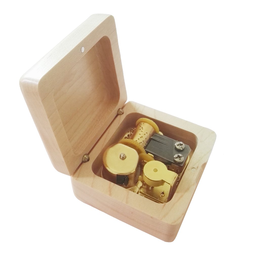 18-Note Retro Wind-Up Wooden Musical Box with Gold-Plating Movement - Maple Wood Music Gift Box - Plays Lilium from Elfen Lied - Perfect for Anniversaries, Weddings & Romantic Gifts