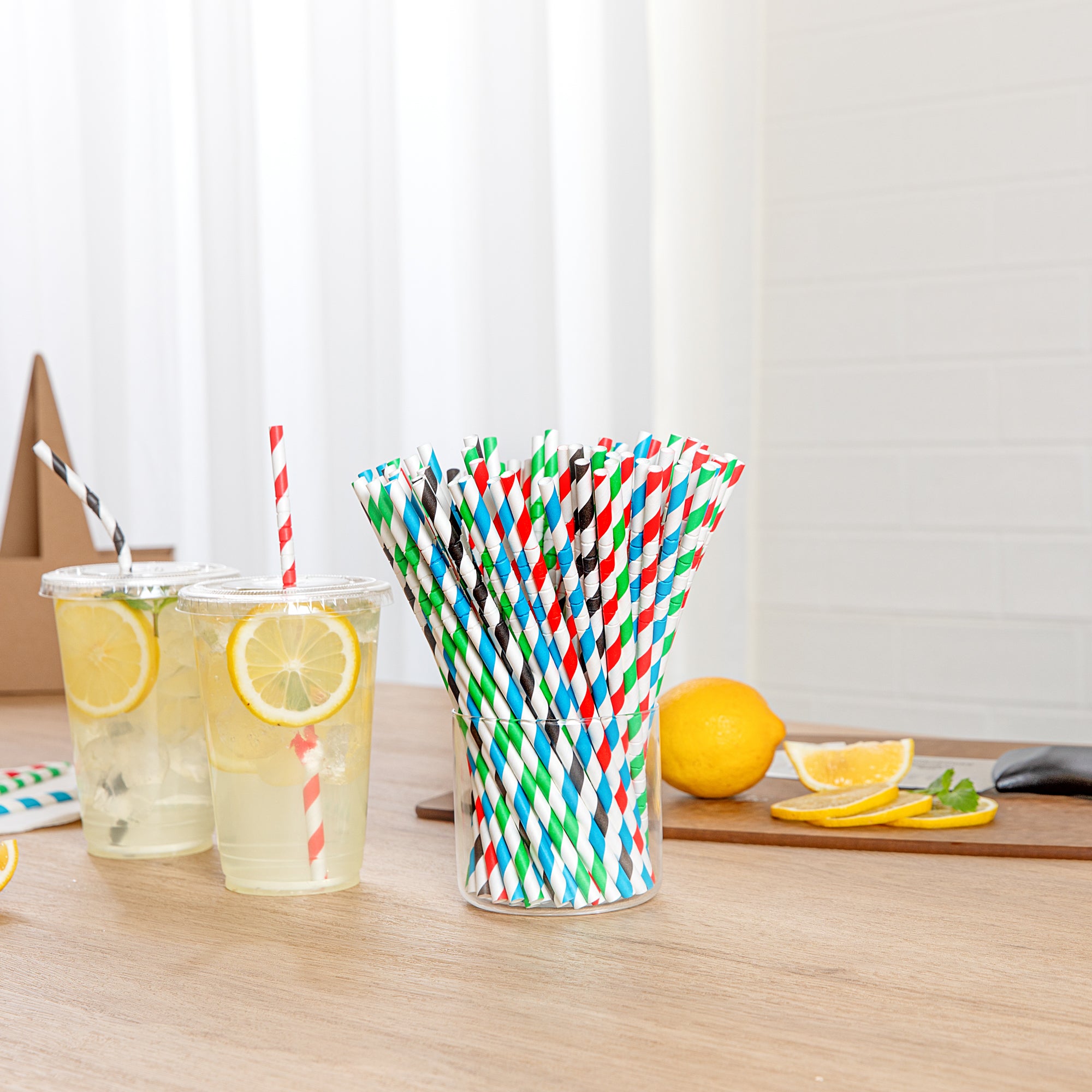 Basic Nature Assorted Paper Bendable Straws – Unwrapped, Biodegradable, 6mm x 7 3/4 Inch, 100 Count Box | Eco-Friendly Drinking Straws for Parties, Restaurants & Home Use