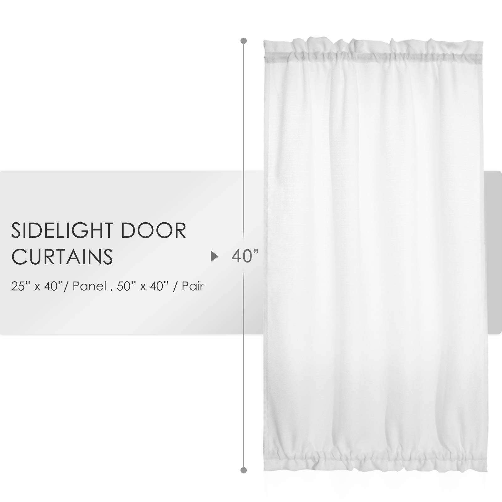 Melodieux White Semi-Sheer French Door Curtains 40 Inch Length - Linen Look Voile Drapes for Front Door, Patio & Sliding Glass Doors (25x40 Inches, 2 Panels) - Perfect for Living Room, Bedroom & Home Decor